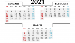 January February March 2021 Printable Calendar Free