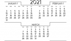 January February March 2021 Printable Calendar Free