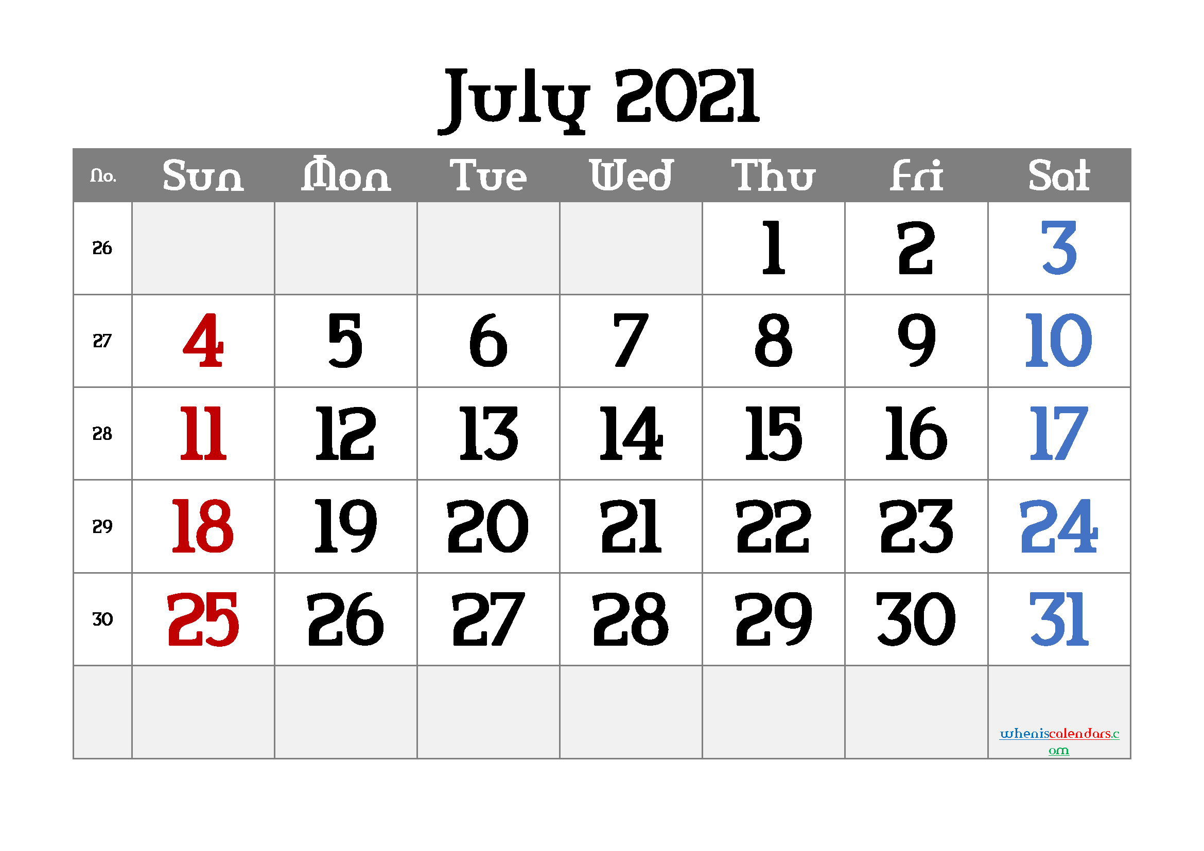 Free Editable July 2021 Calendar
