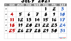 July 2021 Calendar Printable Free