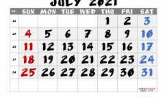 Free Calendar July 2021 Printable