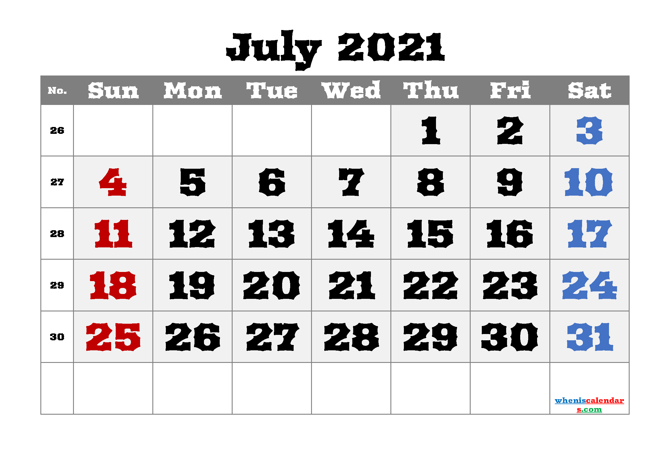 Editable July 2021 Calendar