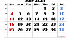 Free July 2021 Calendar Printable
