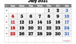 Free Calendar July 2021 Printable