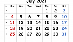 Free July 2021 Calendar Printable