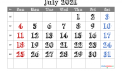 July 2021 Calendar Printable Free