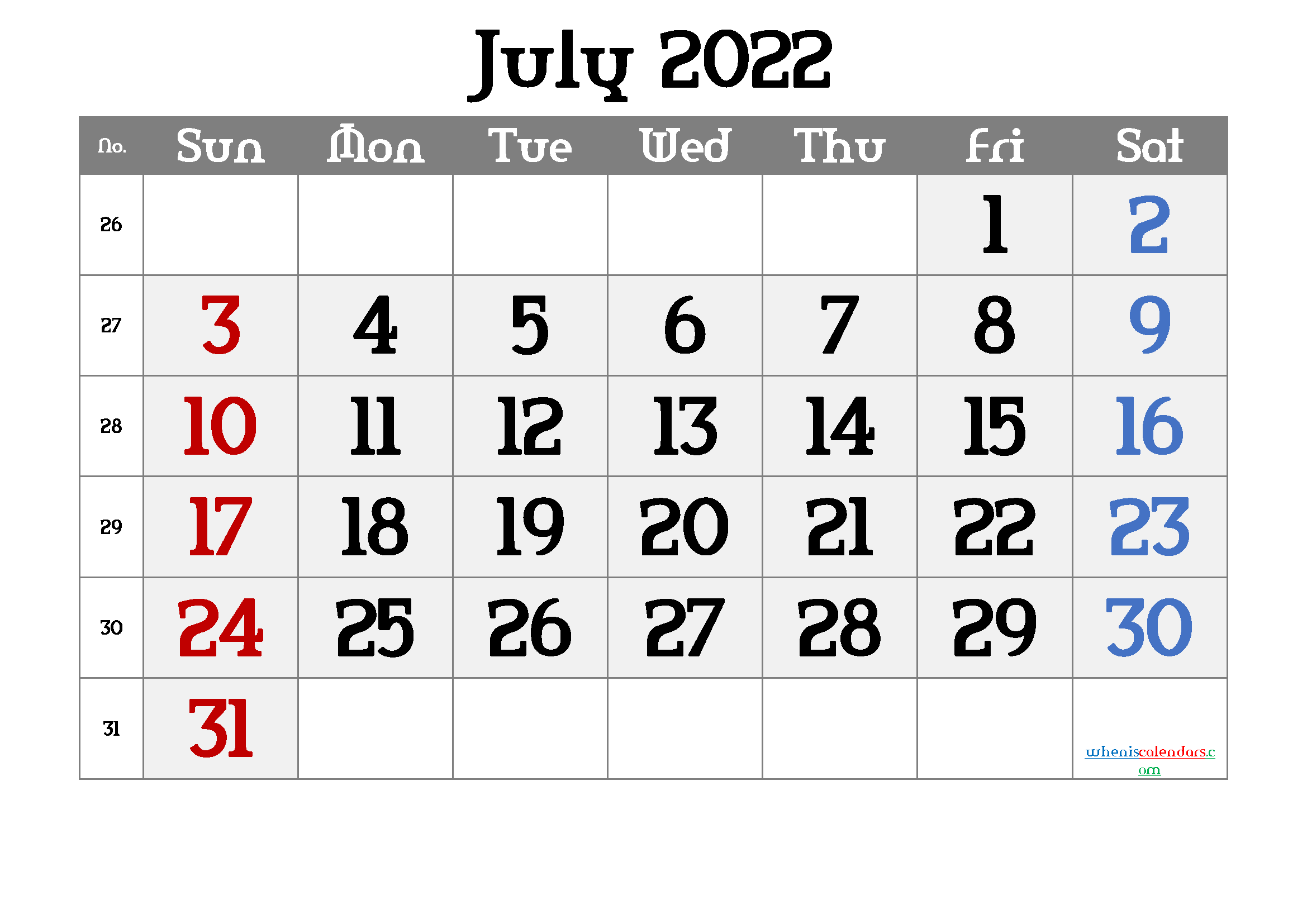 Free July 2022 Calendar PDF