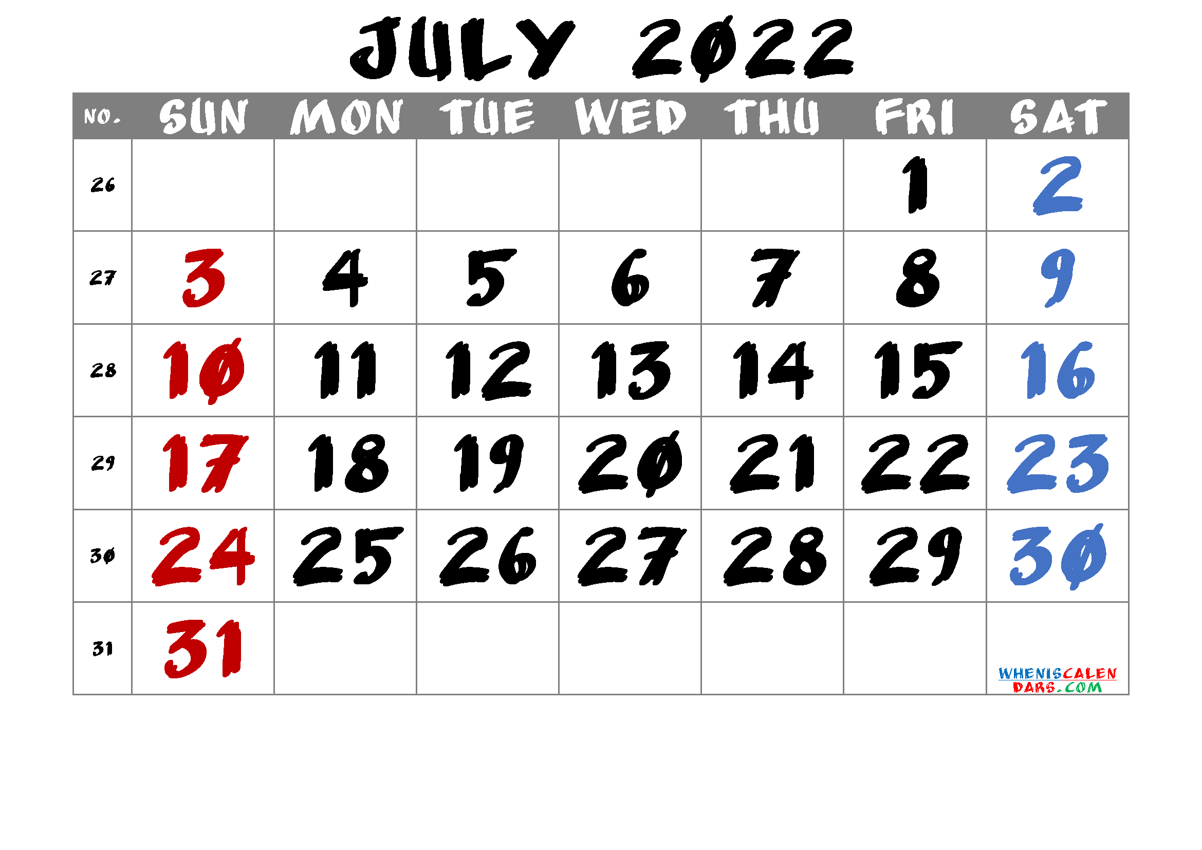 Cute July 2022 Calendar
