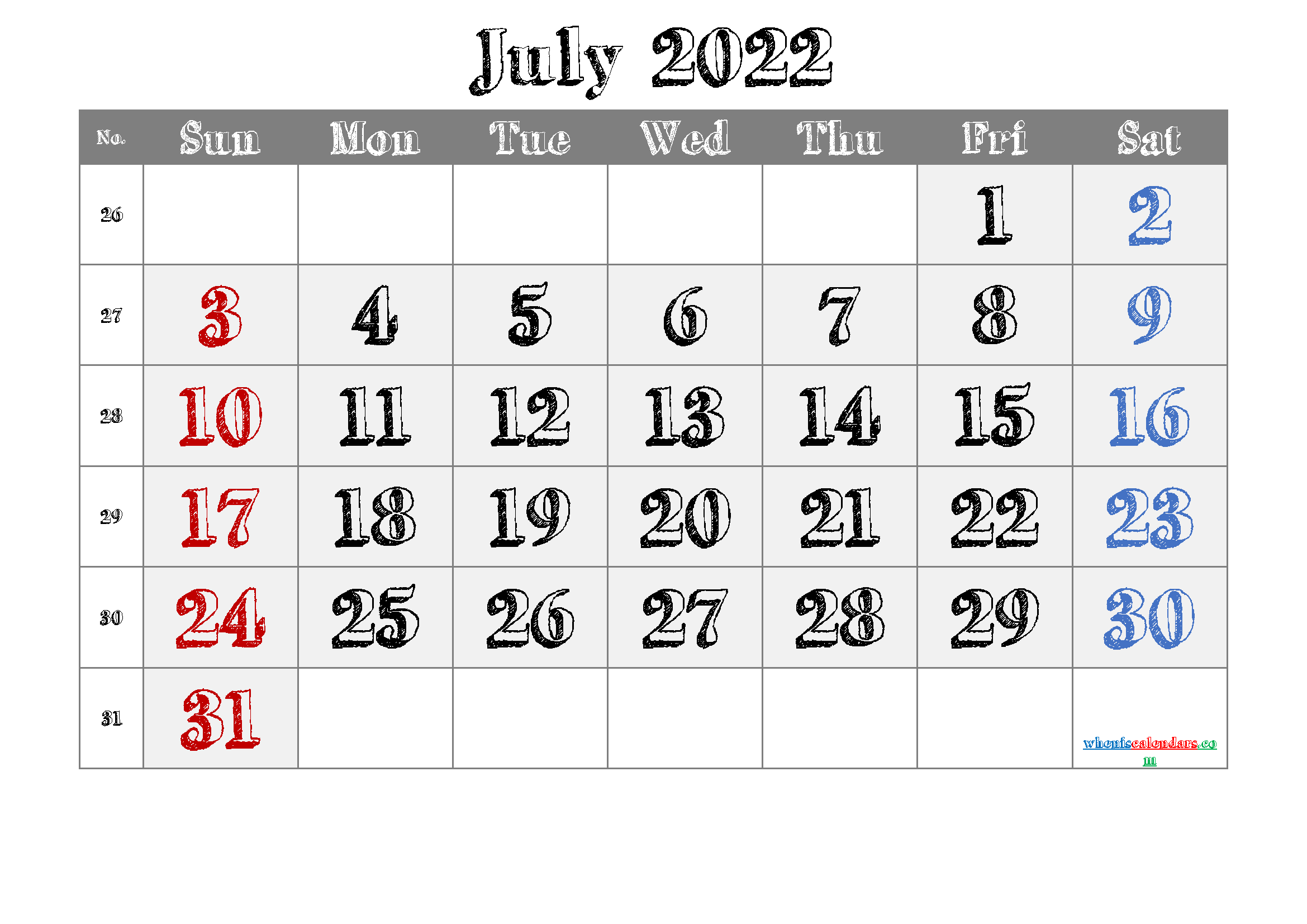 July 2022 Calendar Printable Free Printable Calendar Monthly July 