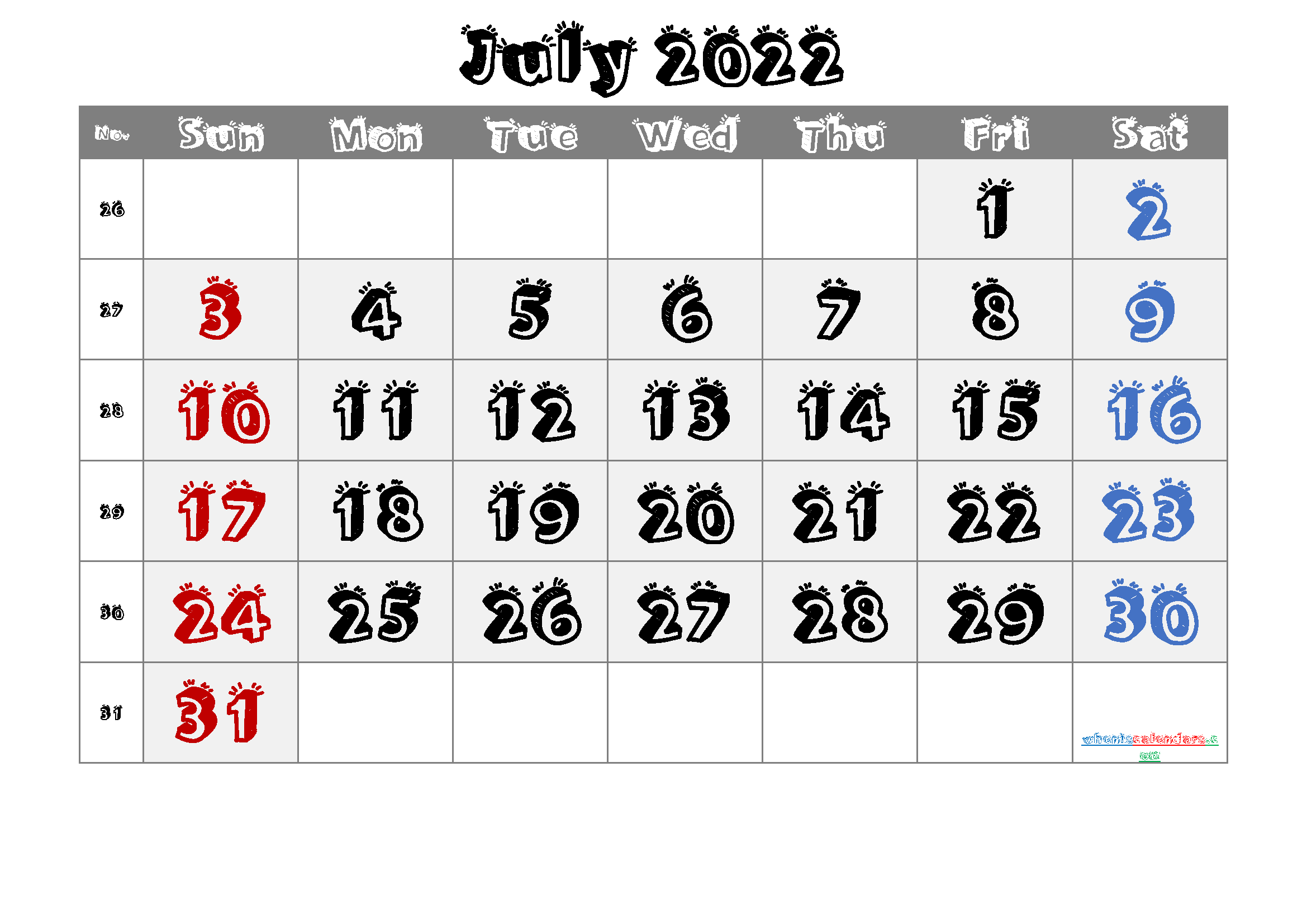 Printable July 2022 Calendar Free