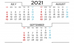 July August September 2021 Calendar Printable