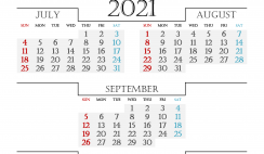 Printable July August September 2021 Calendar