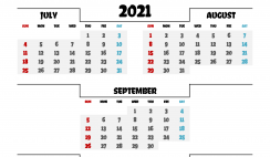 Free July August September 2021 Calendar Printable