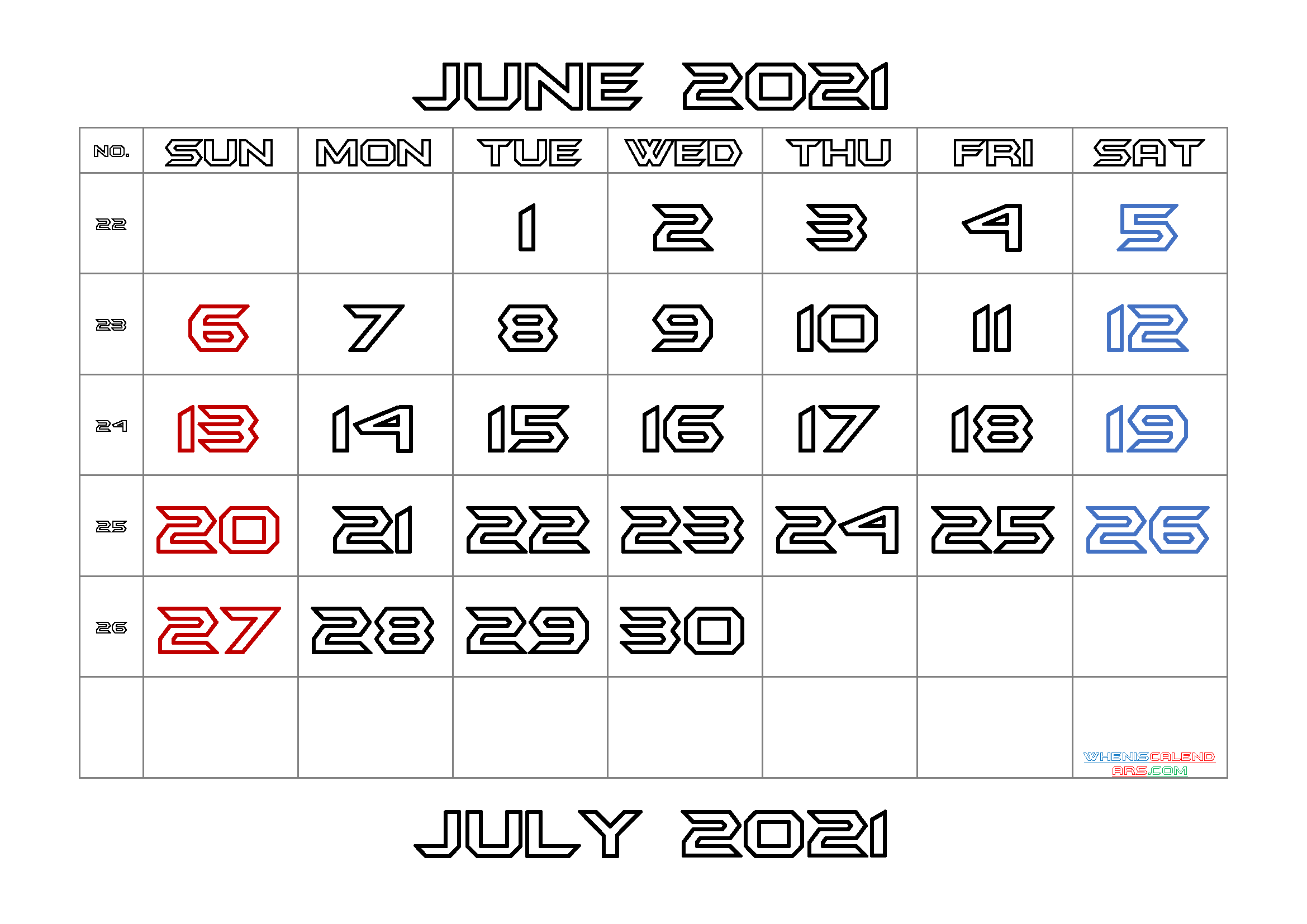 Free June 2021 Calendar Printable