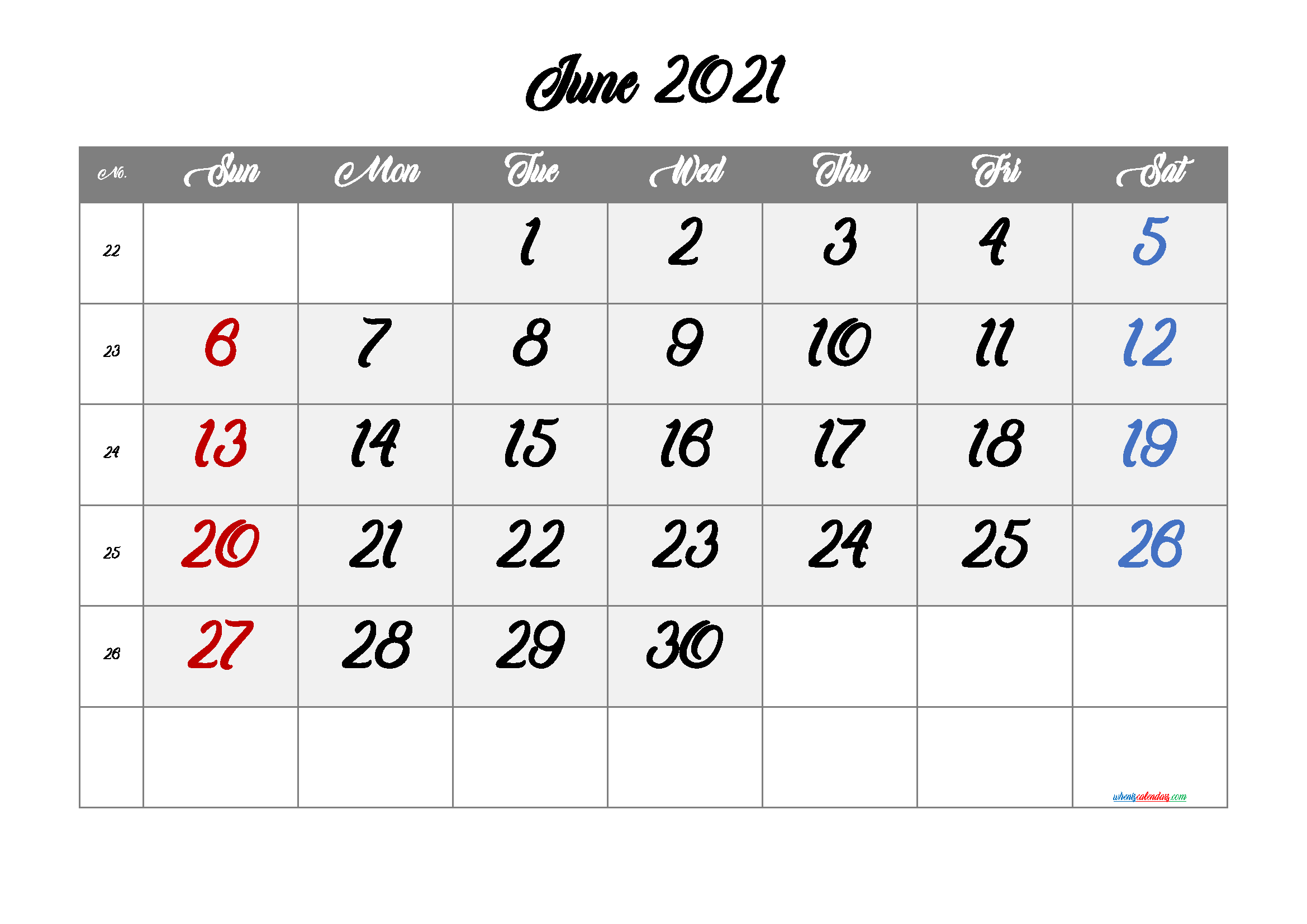 Editable June 2021 Calendar