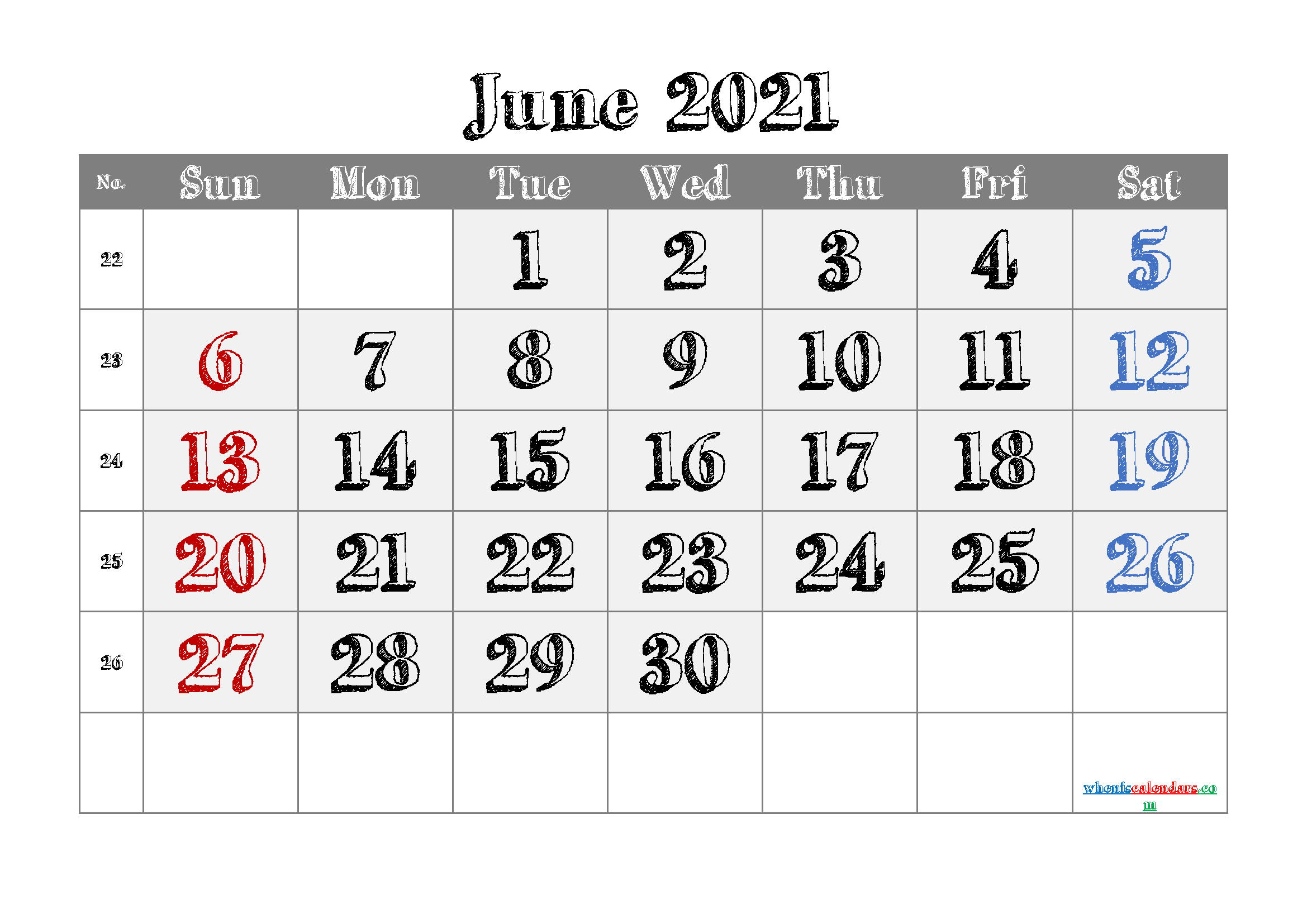 Free Calendar June 2021 Printable