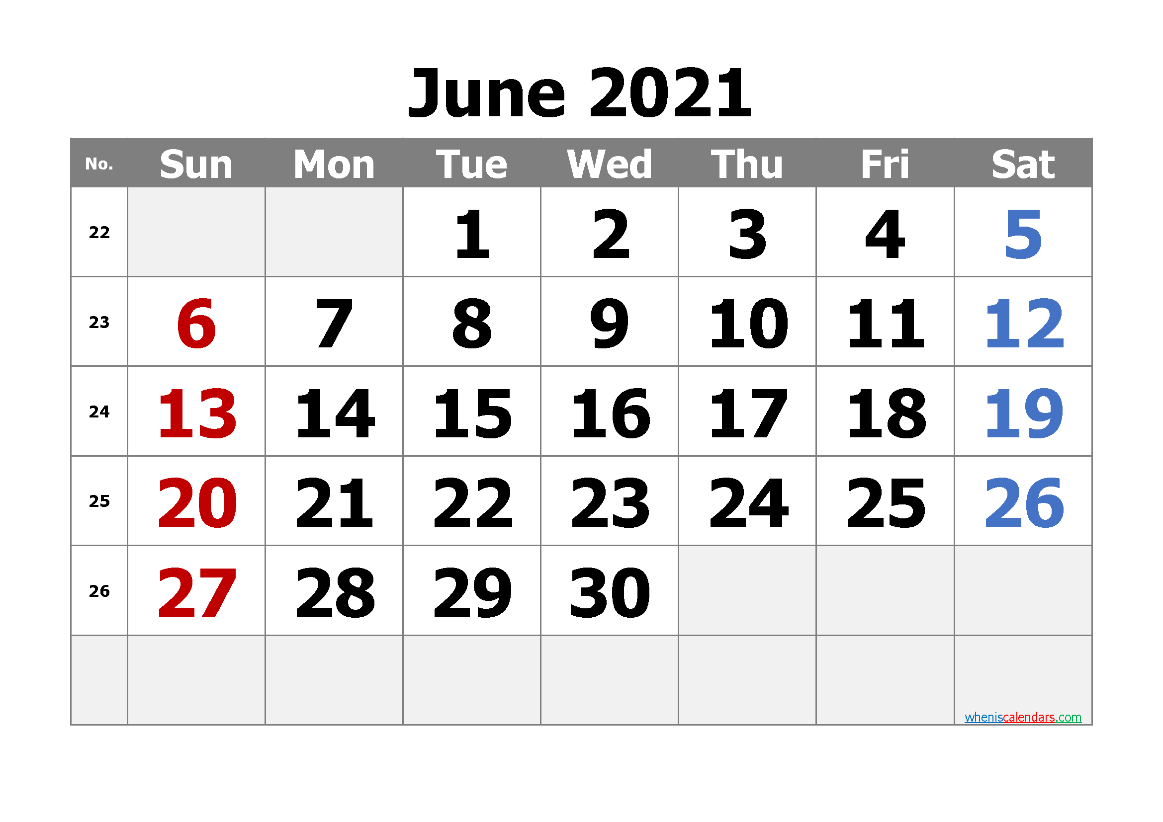 Free Editable June 2021 Calendar