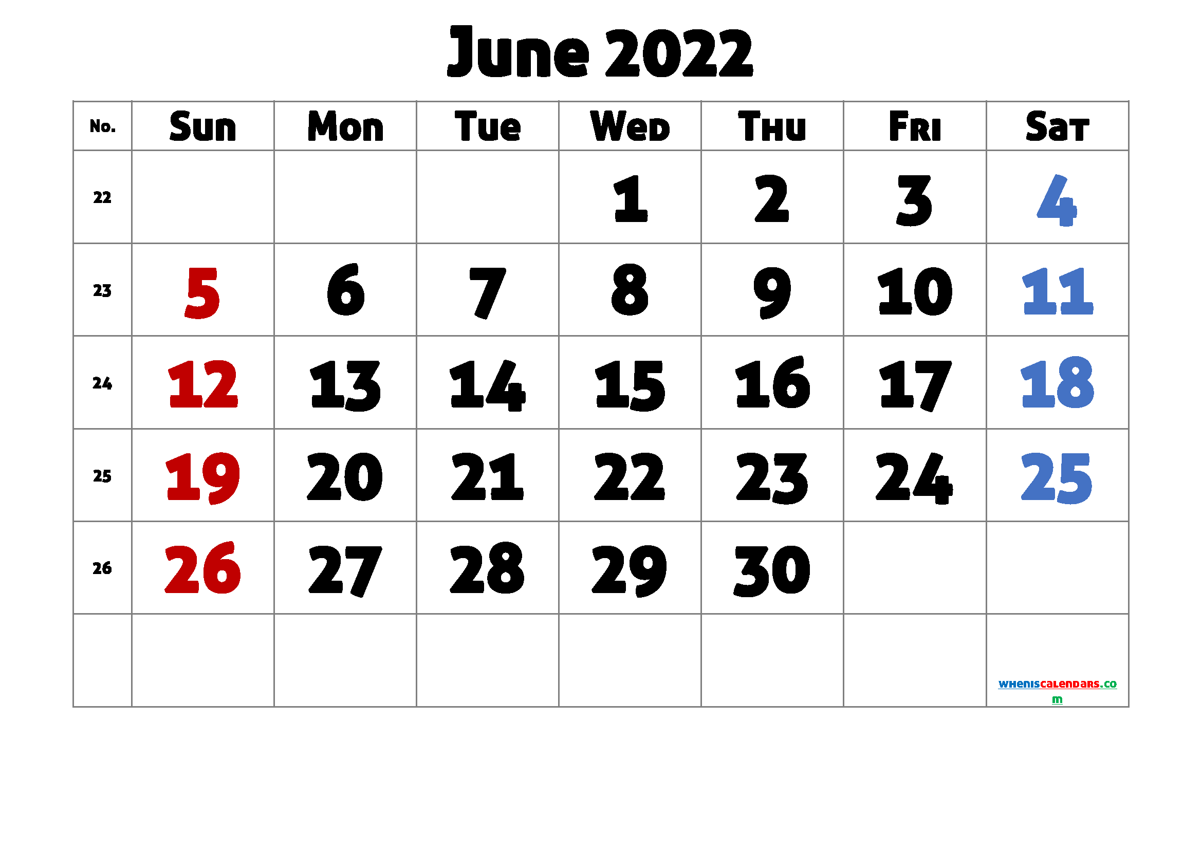 Free June Blank Calendar 2022