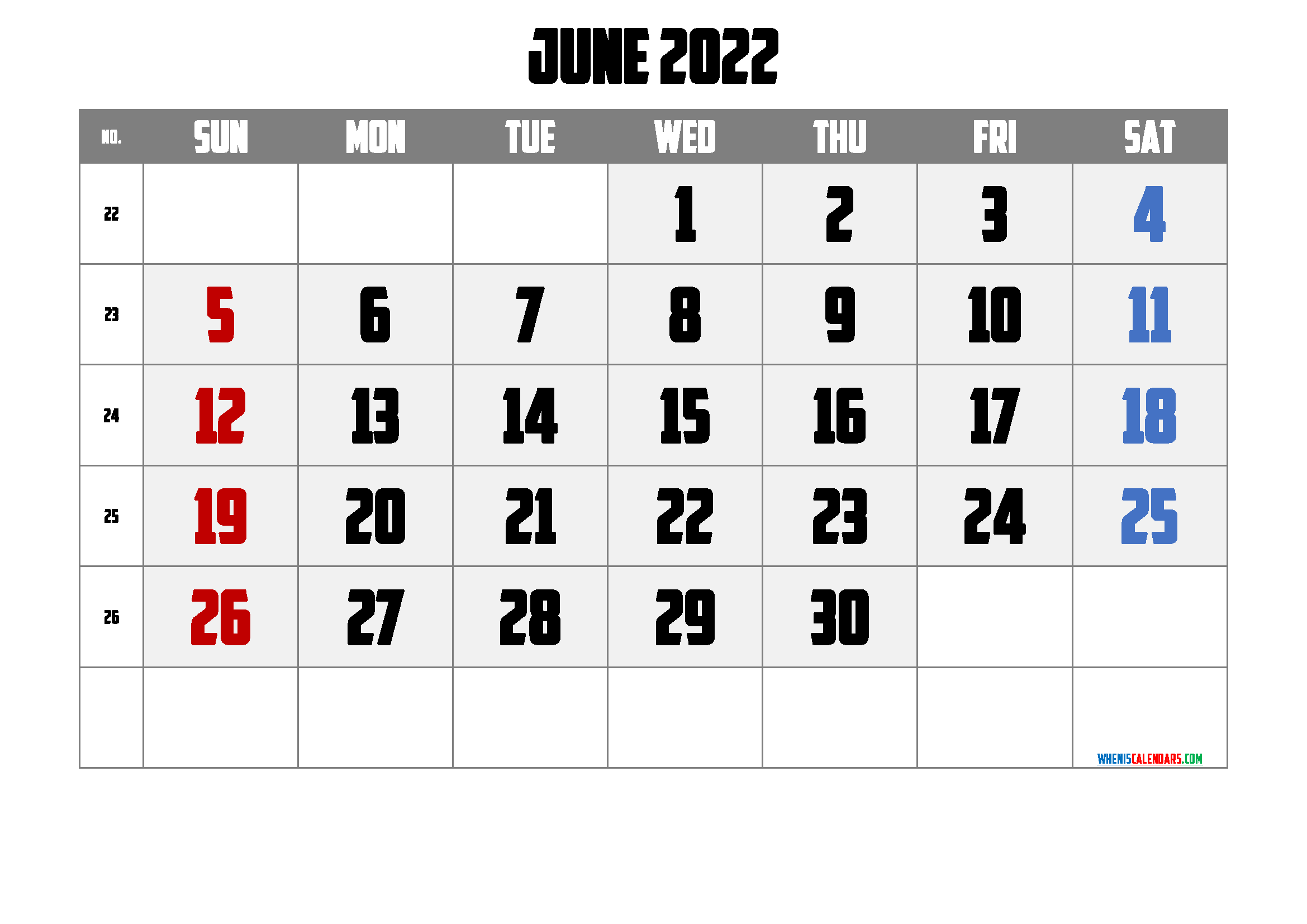 Free Printable Calendar 2022 June