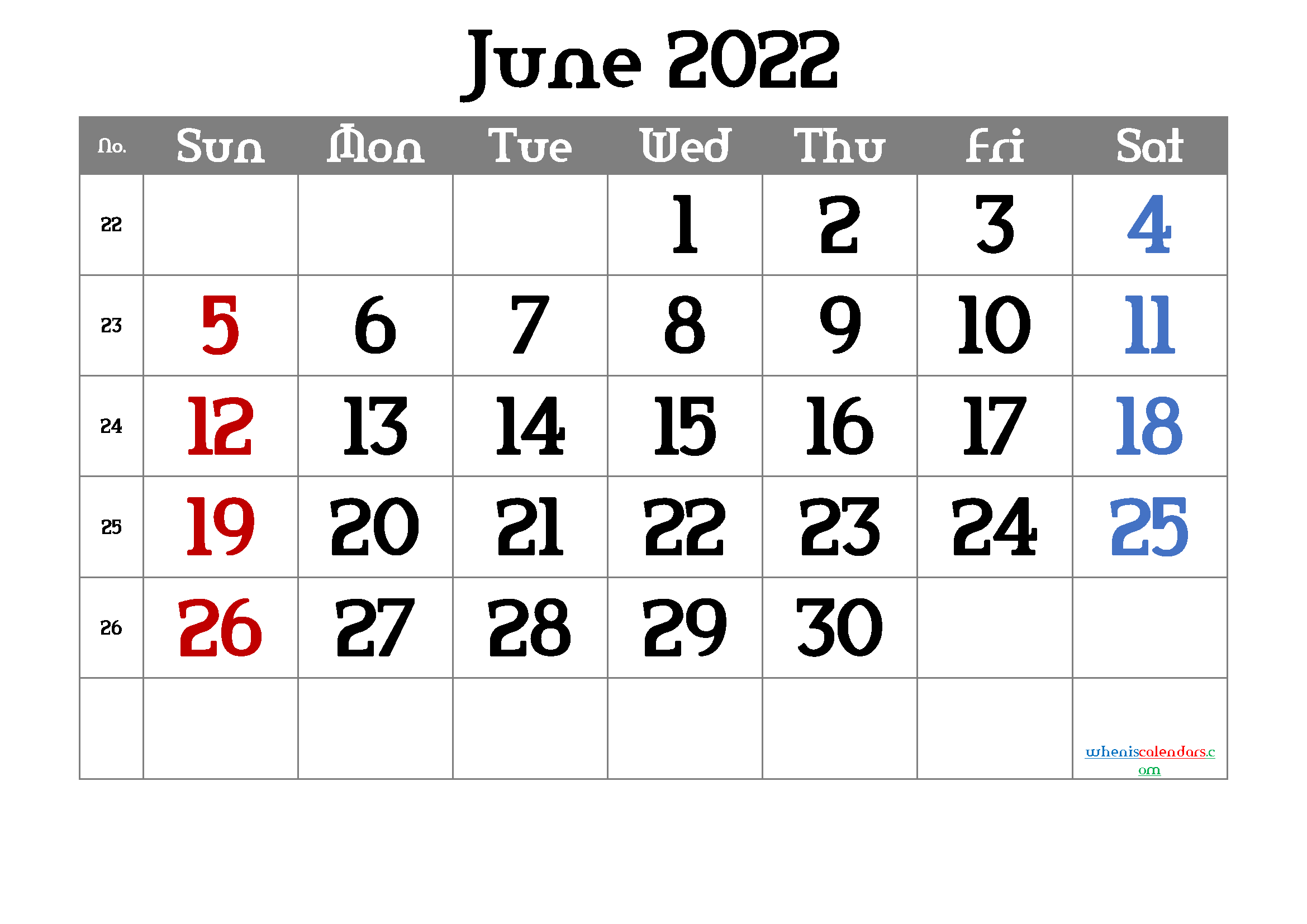 Free June 2022 Calendar Printable Cute