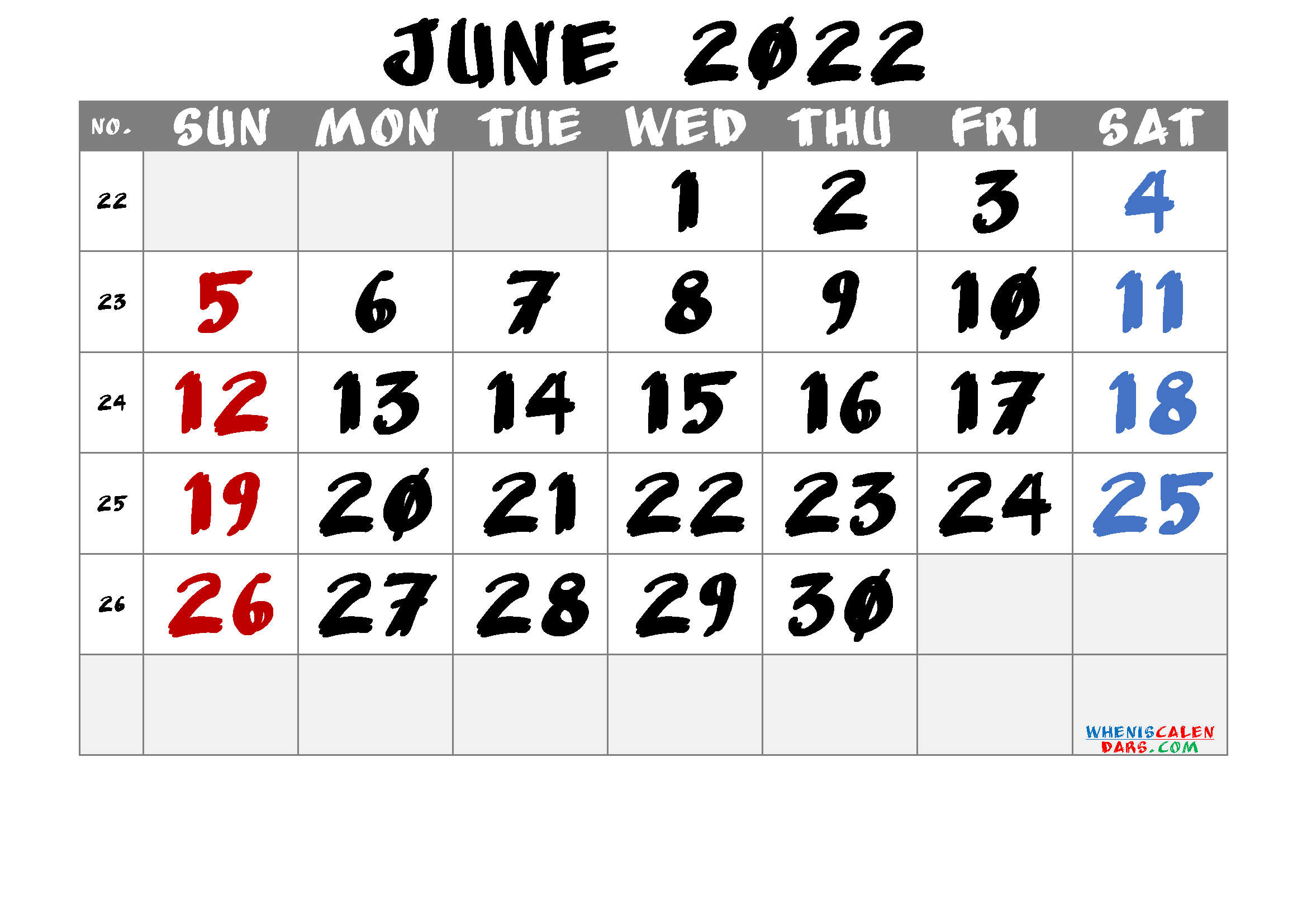 Free Printable June 2022 Calendars