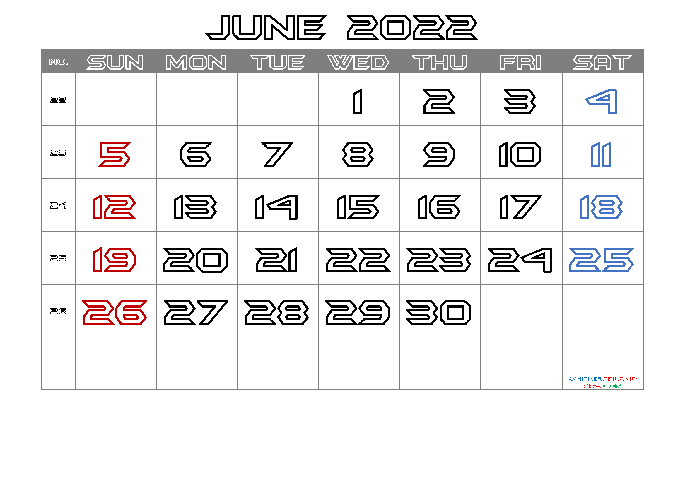 Free June 2022 Calendar PDF