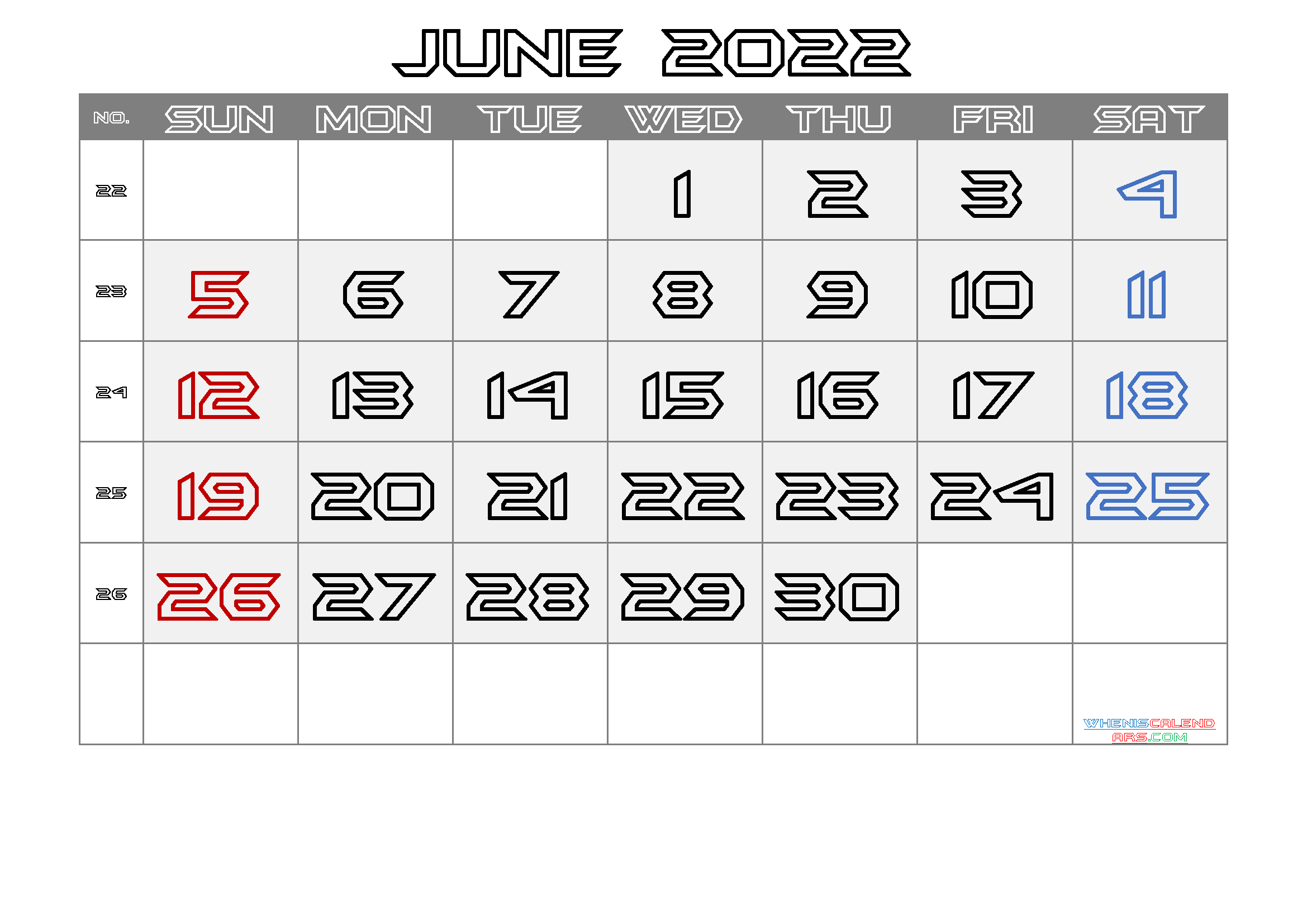 Free June 2022 Printable Calendar