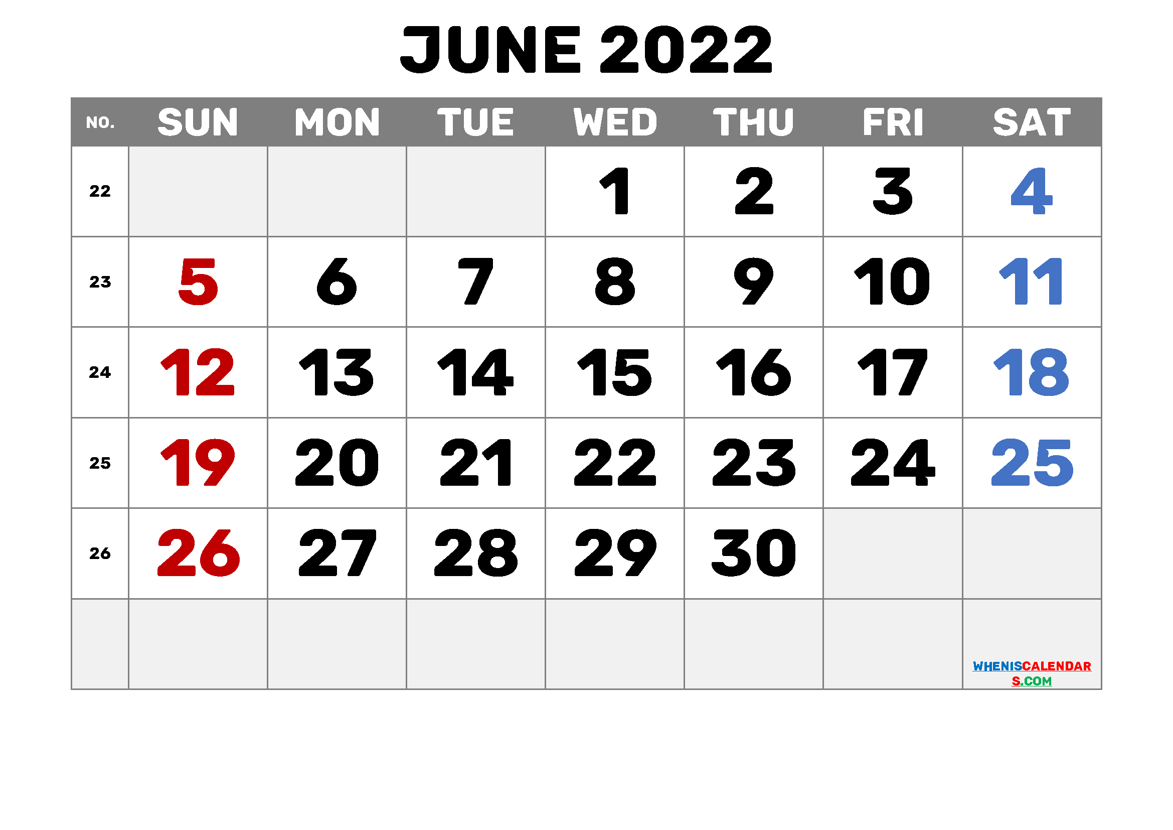 Free Printable June 2022 Calendars