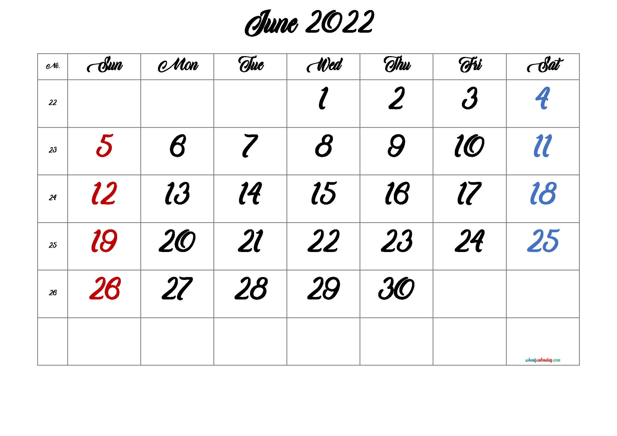 Printable June 2022 Calendar Free