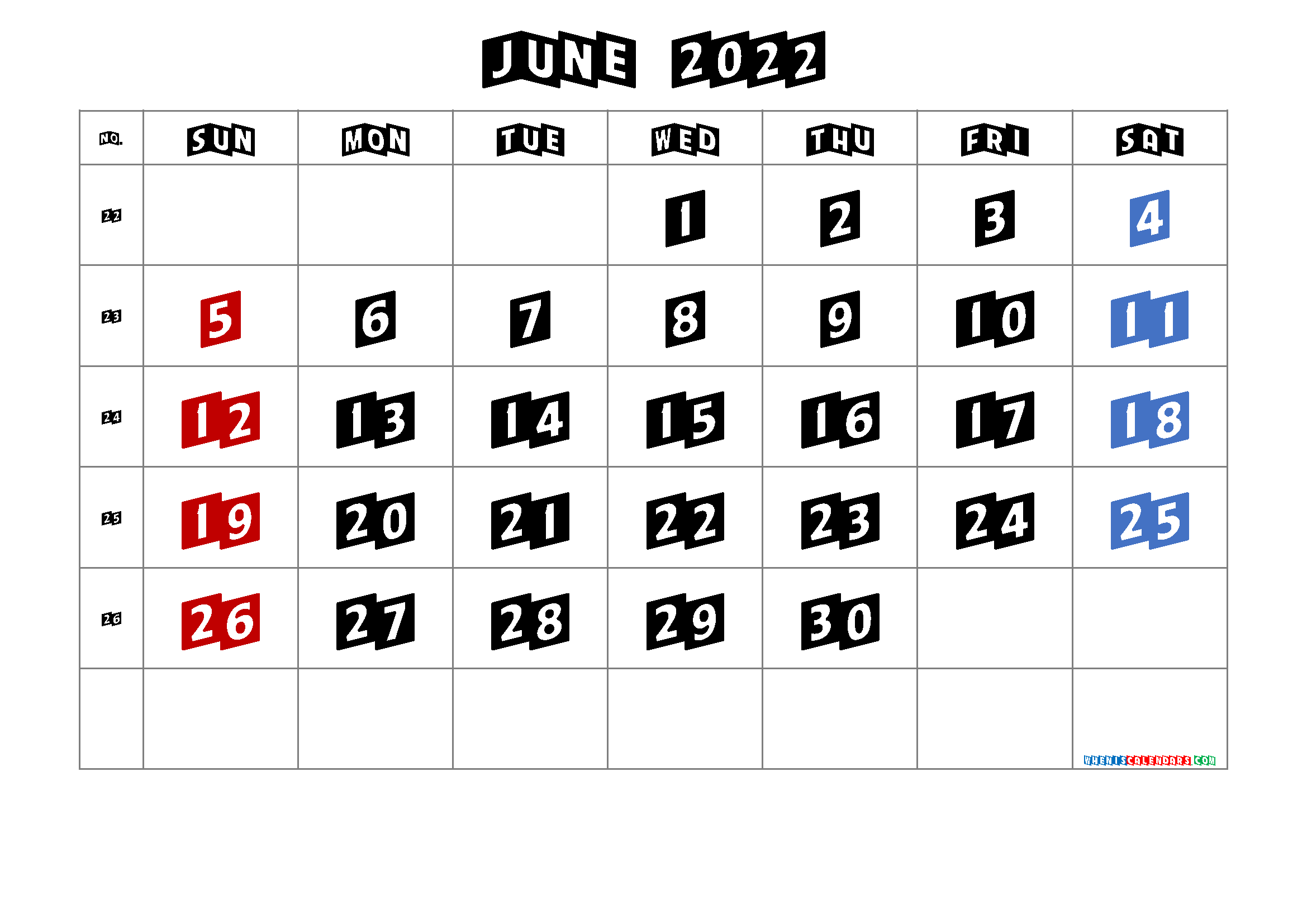 Free Cute June 2022 Calendar