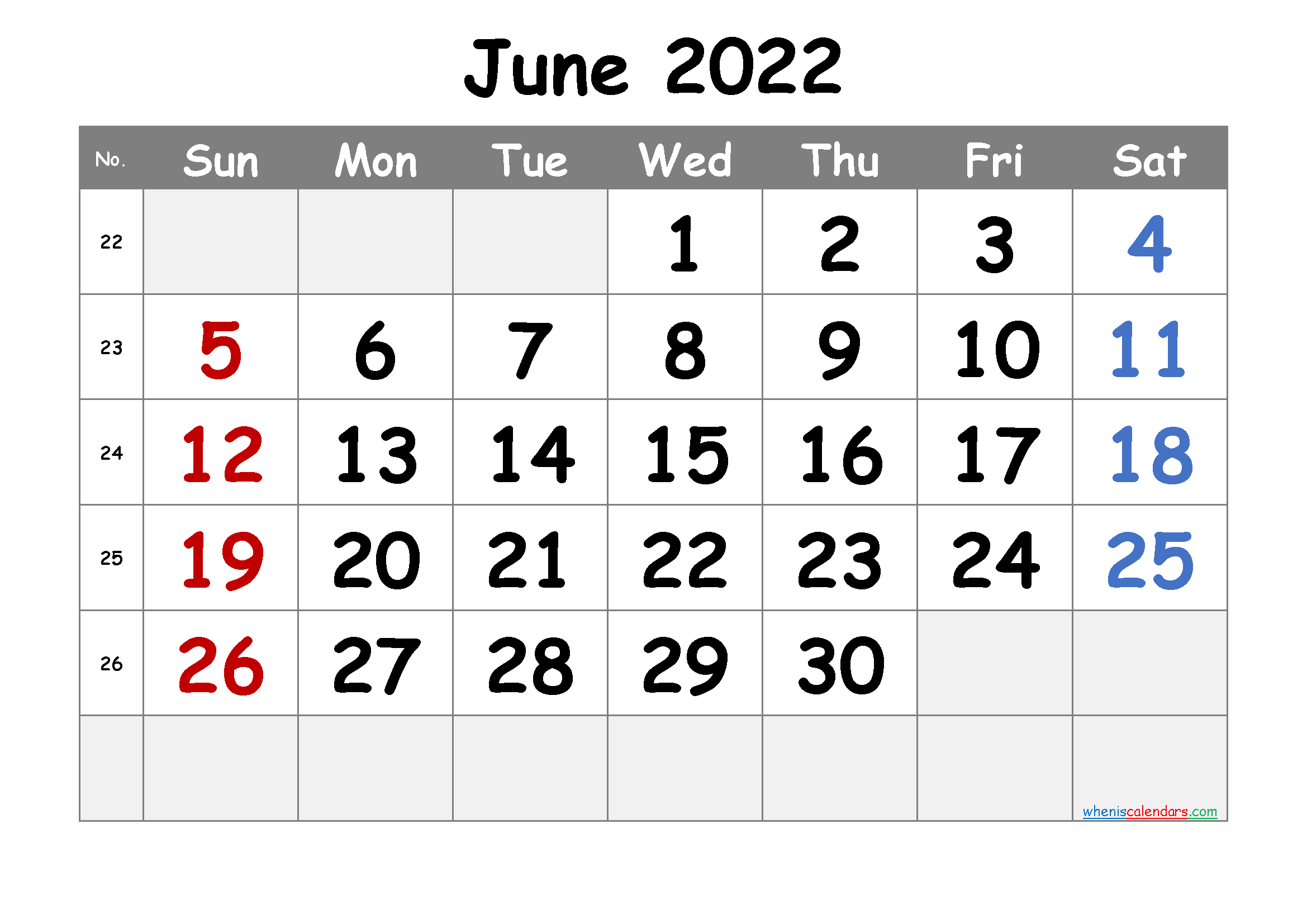 Free June 2022 Calendar Template