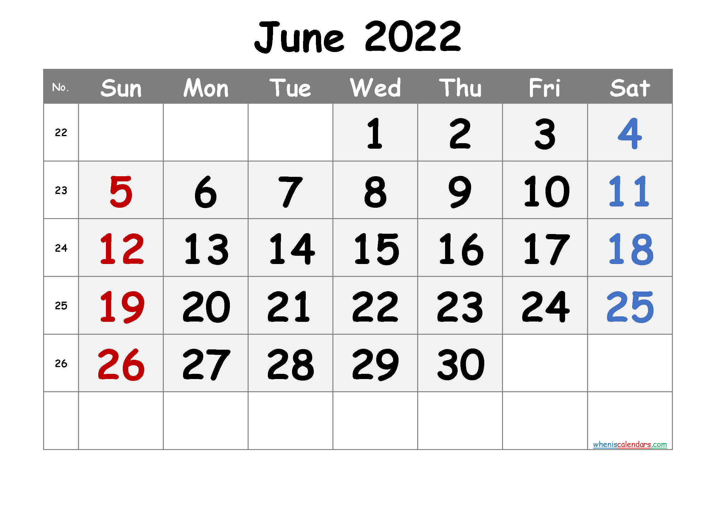 Free June 2022 Printable Calendar