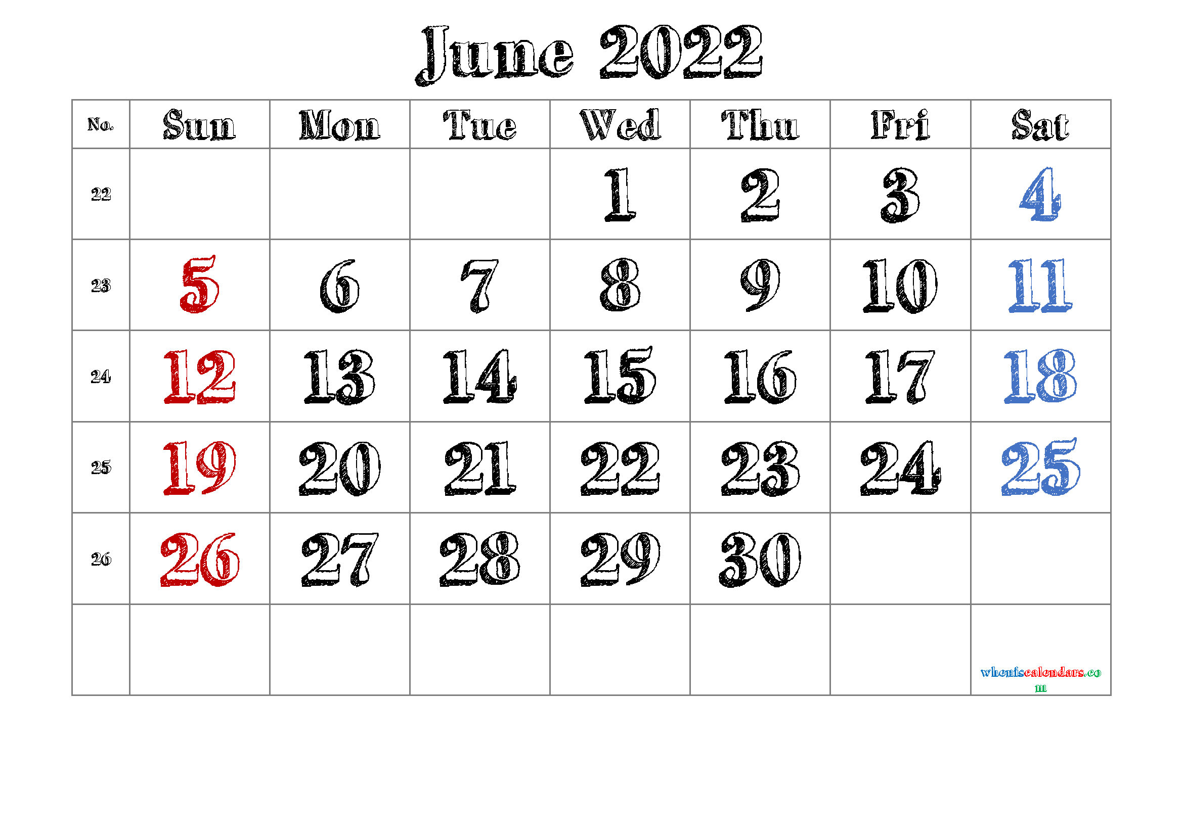 Printable June 2022 Calendar Free
