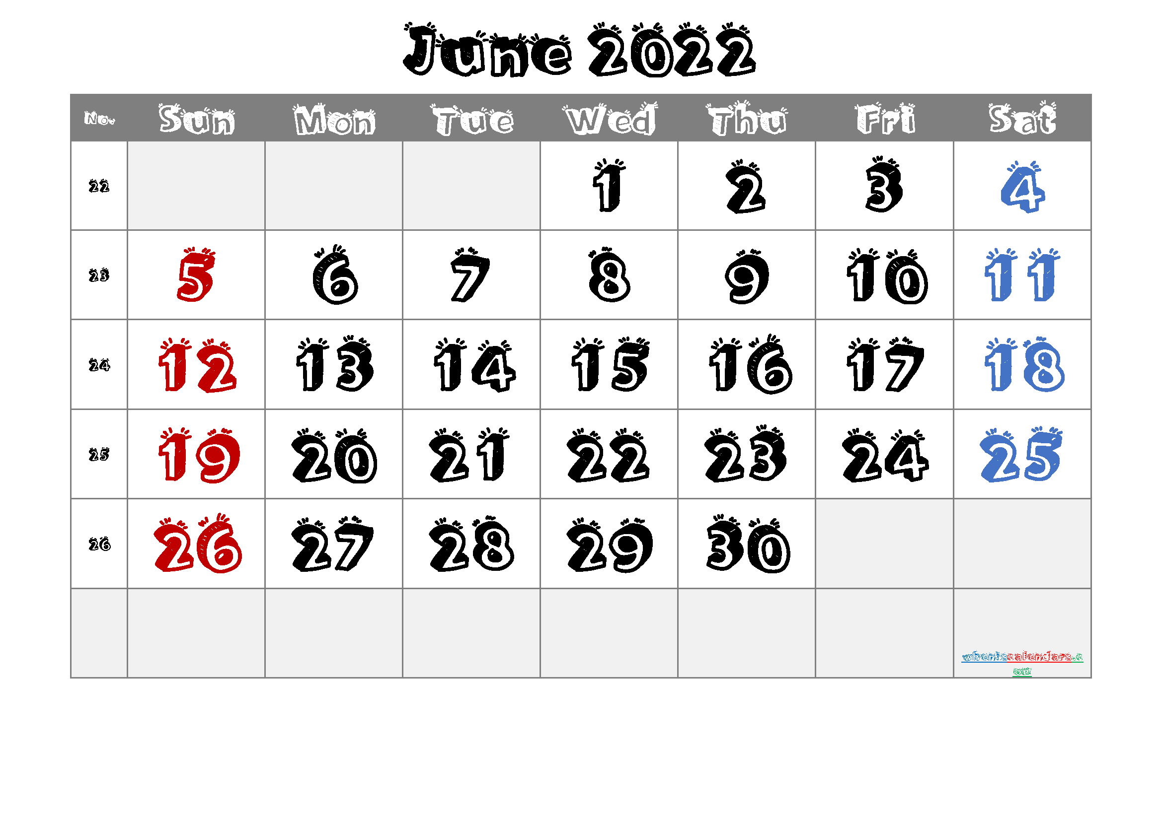 Free June 2022 Calendar with Holidays