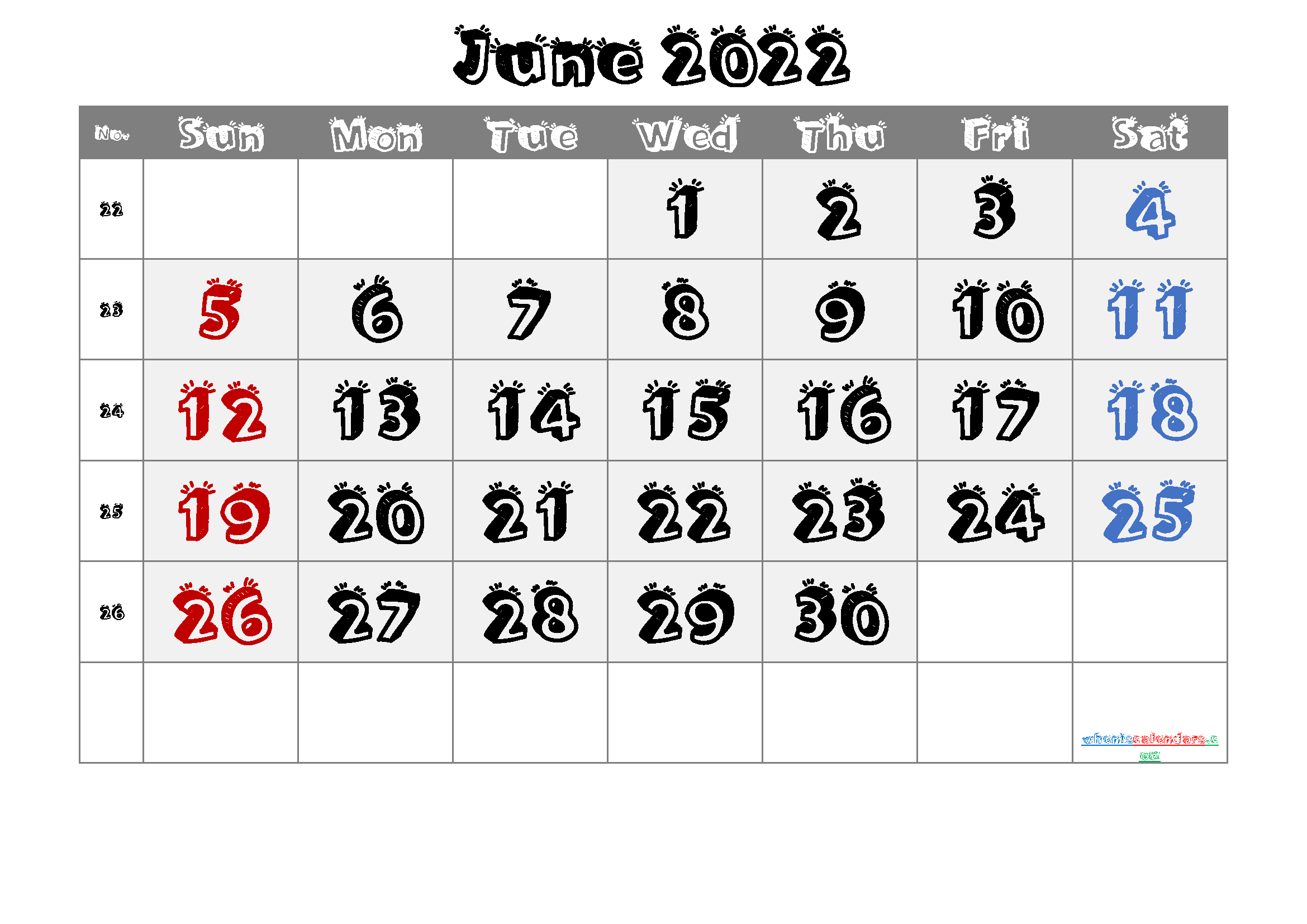 Free Printable June Calendar 2022