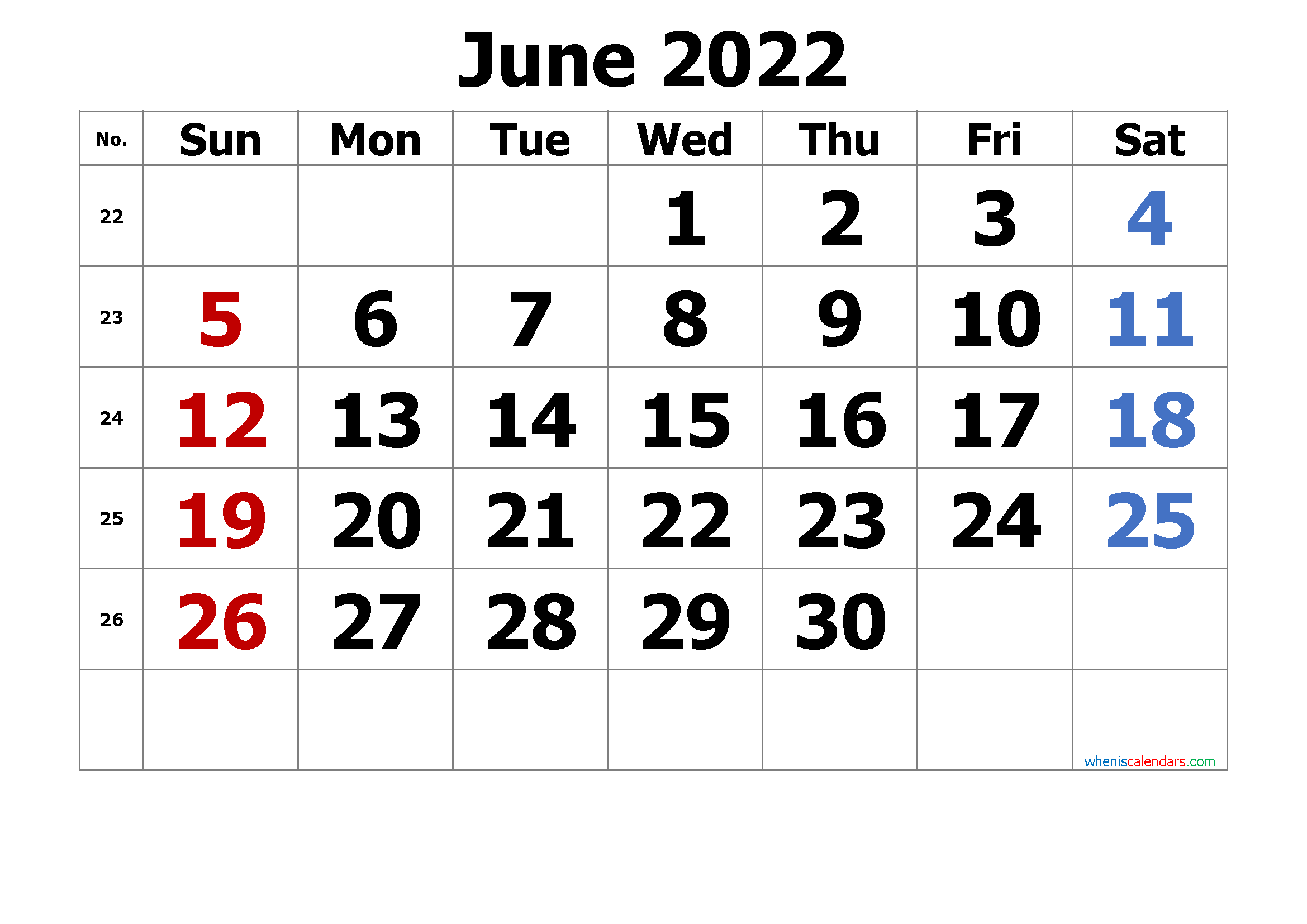 Free June Blank Calendar 2022