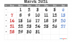 March 2021 Calendar Printable Free