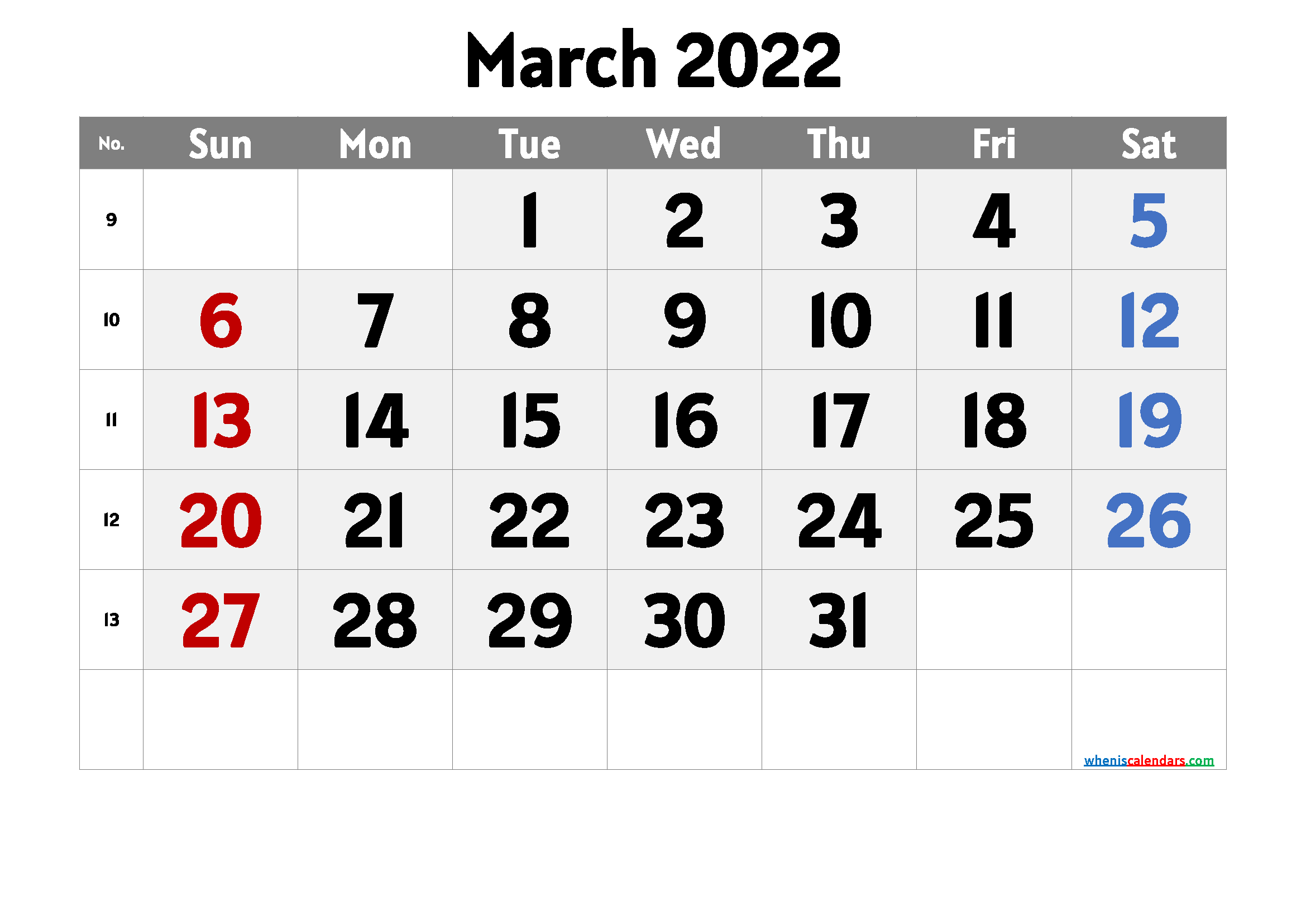 Free March 2022 Calendar PDF