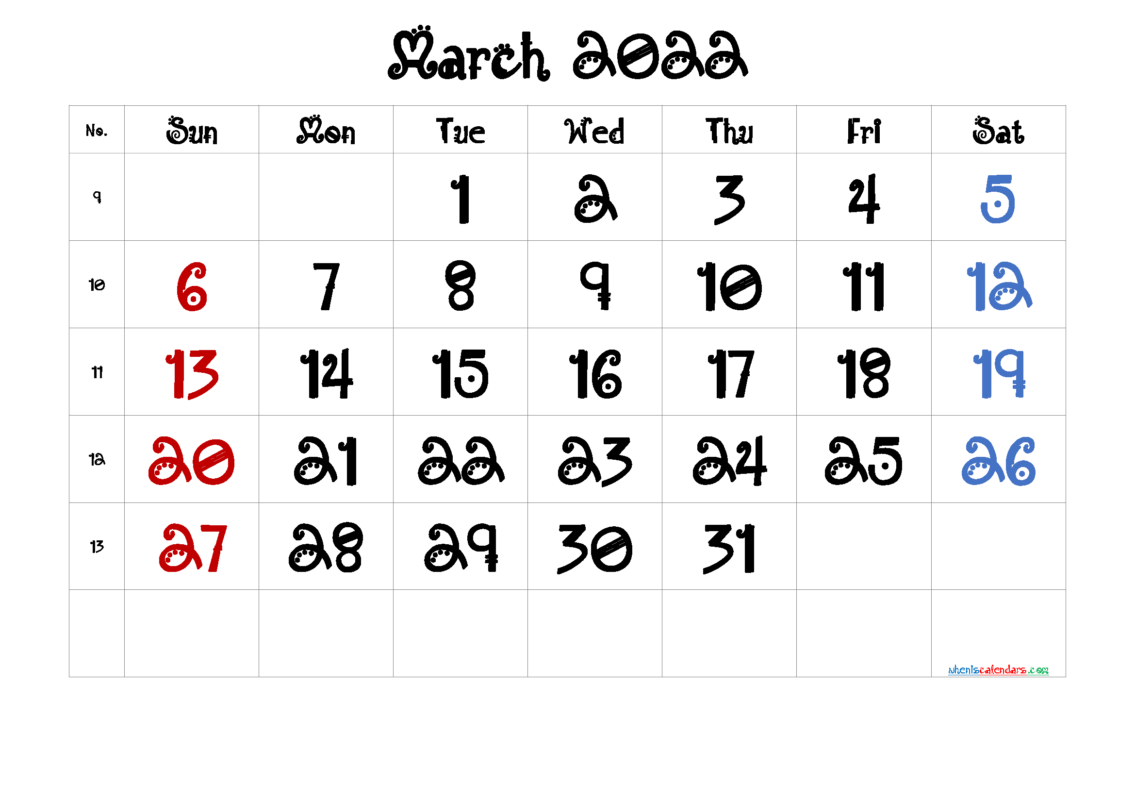 Free Printable 2022 Calendar March