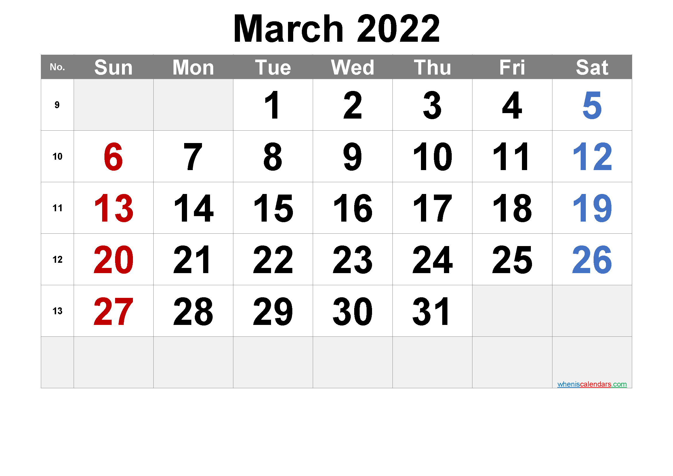Free March 2022 Calendar Cute