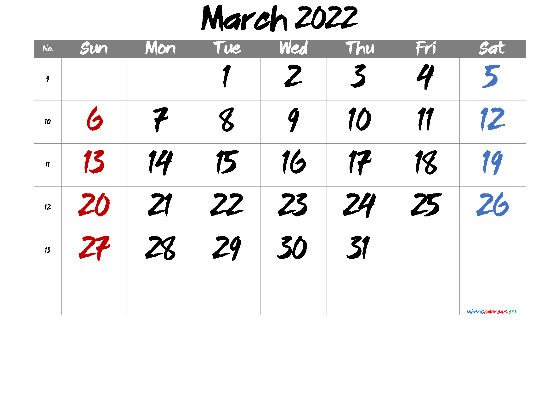 Free March 2022 Calendar PDF