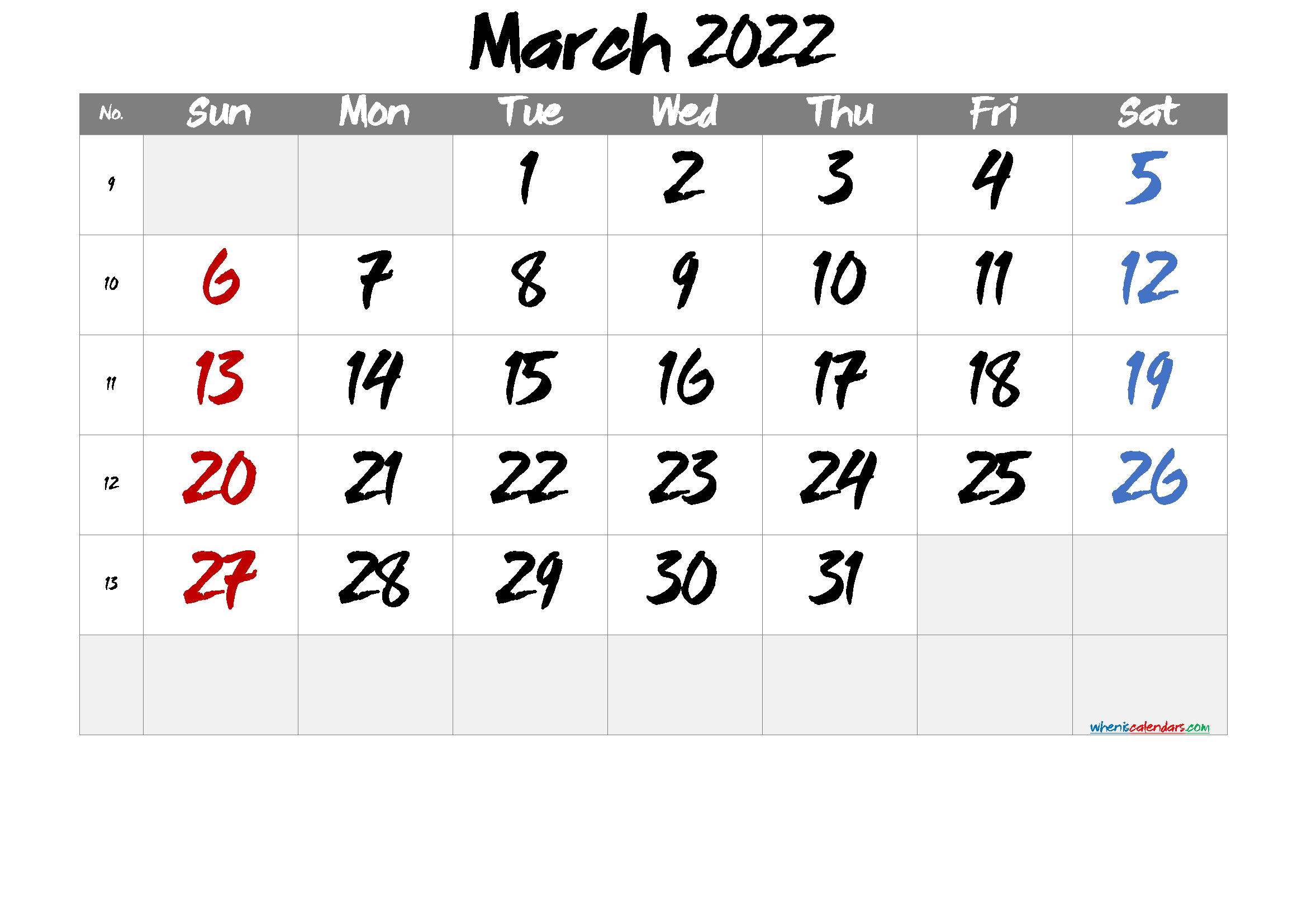 Free March 2022 Calendar Template