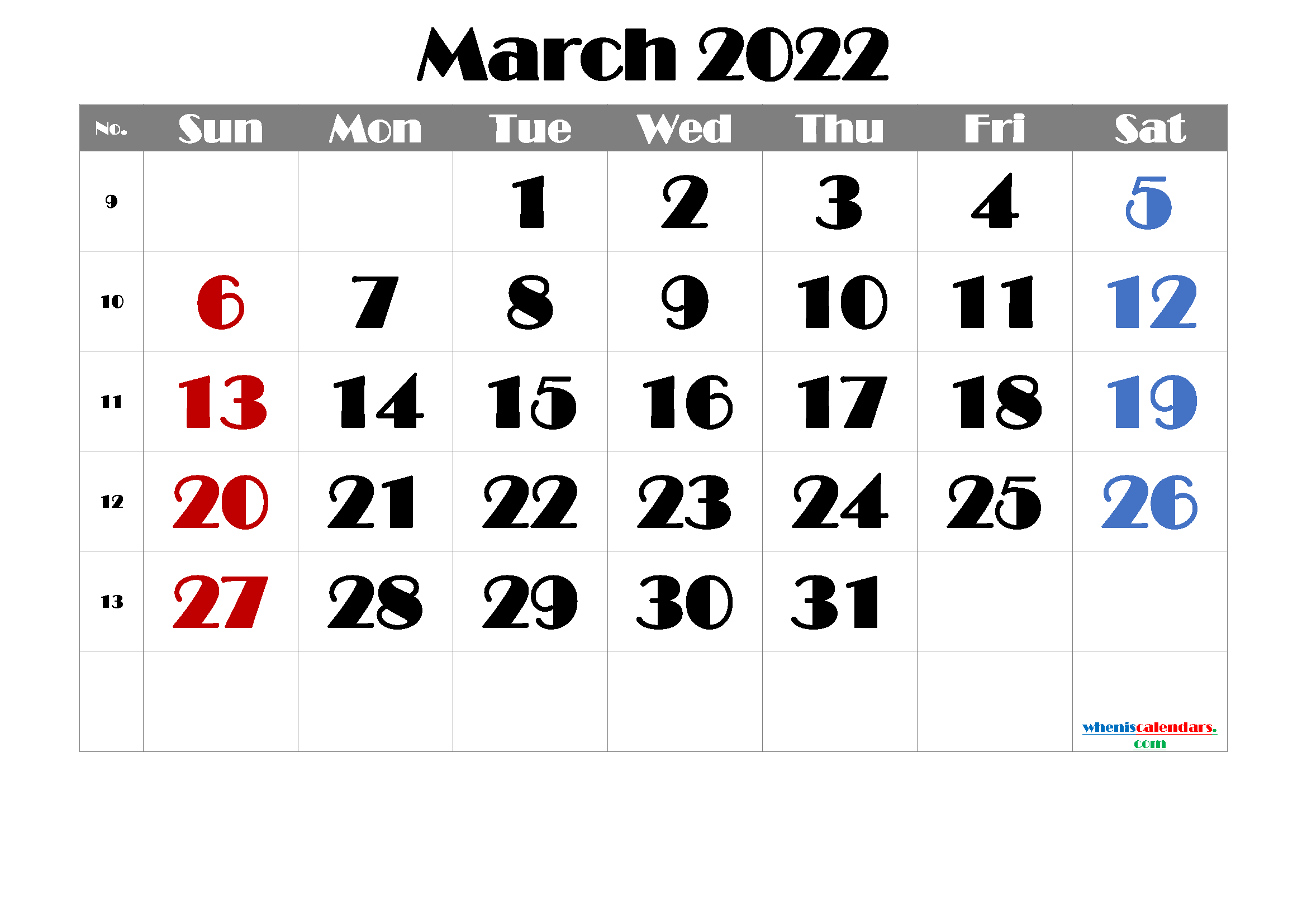 Cute March 2022 Calendar
