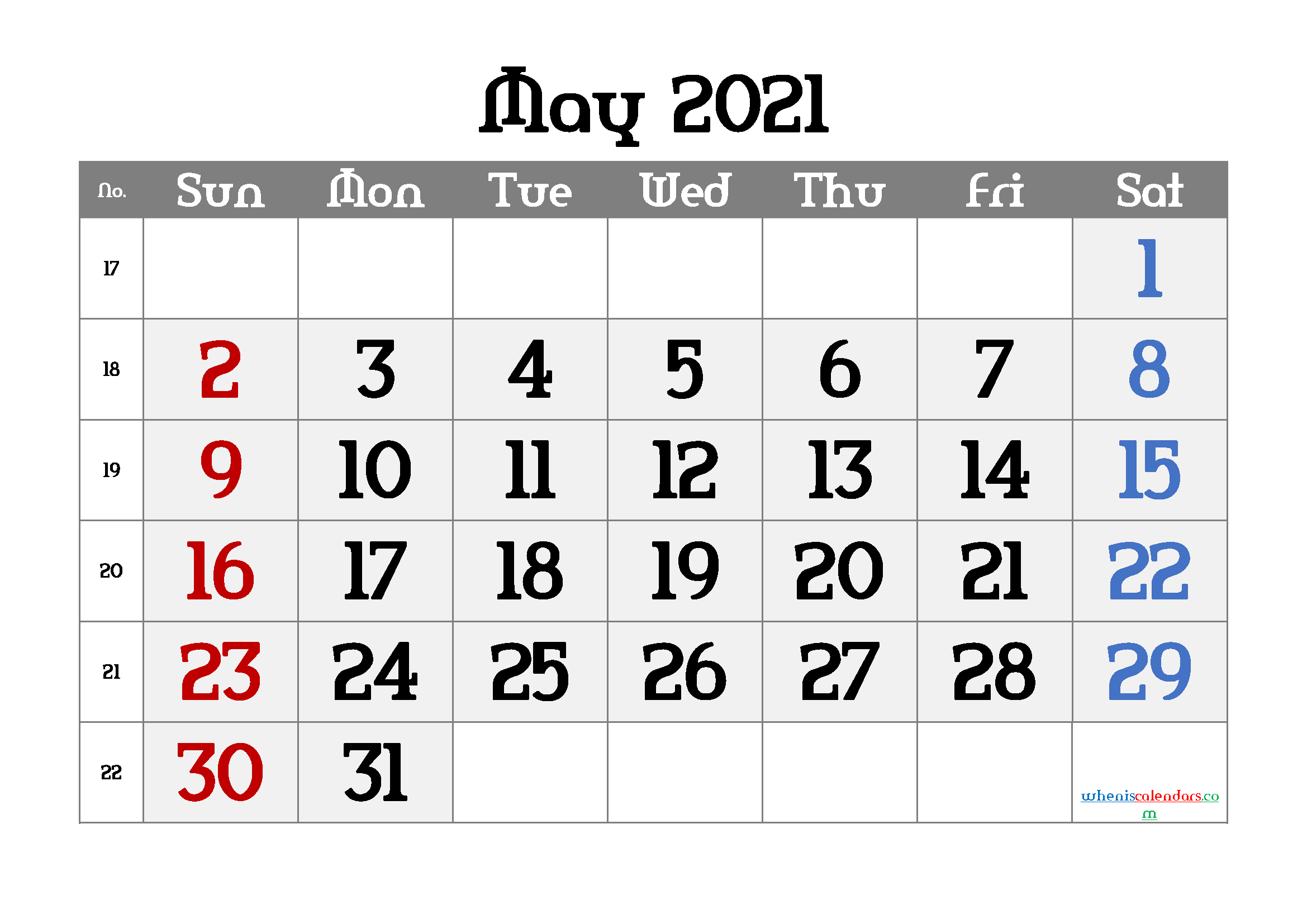 Editable May 2021 Calendar