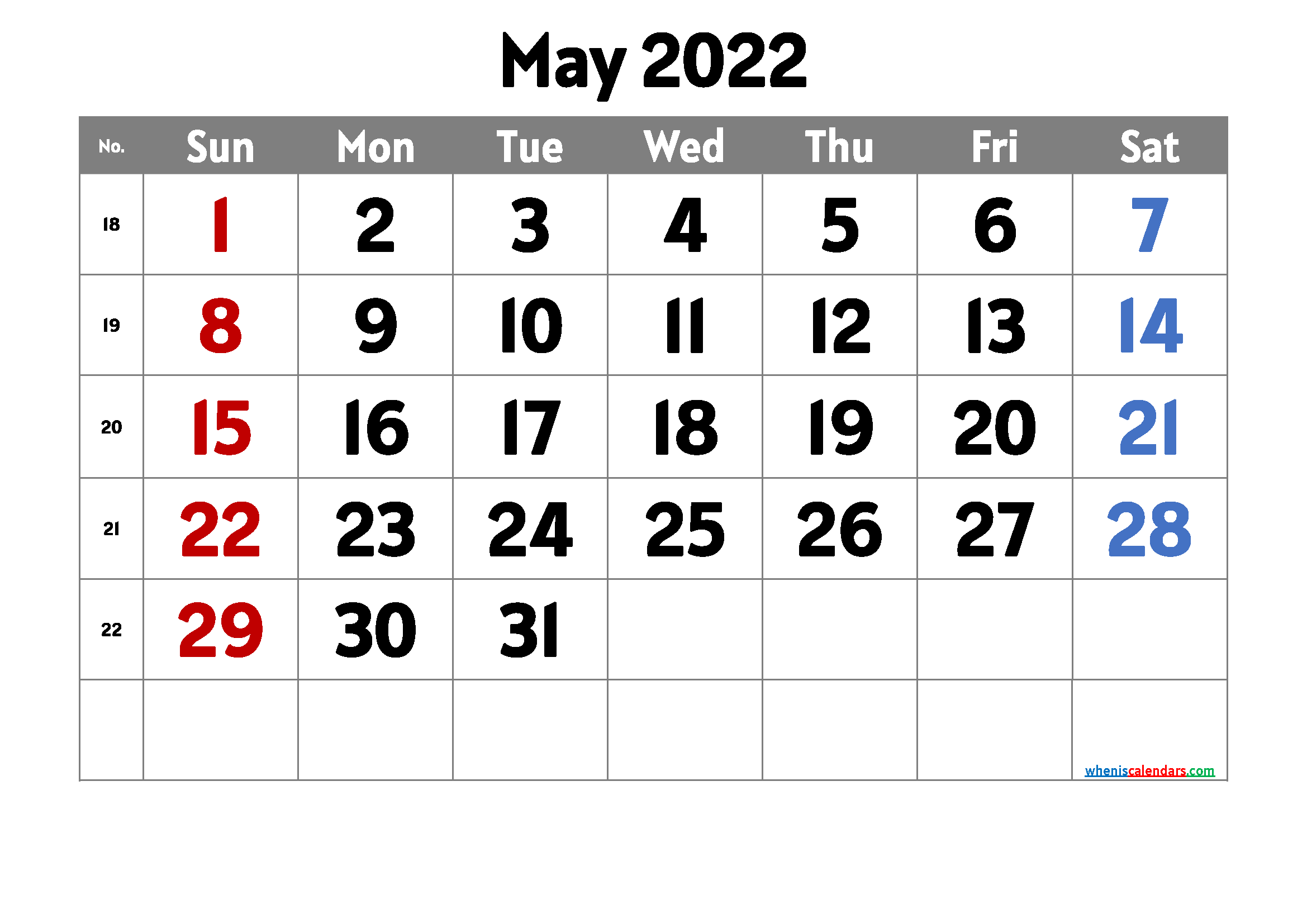 Free May 2022 Printable Calendar