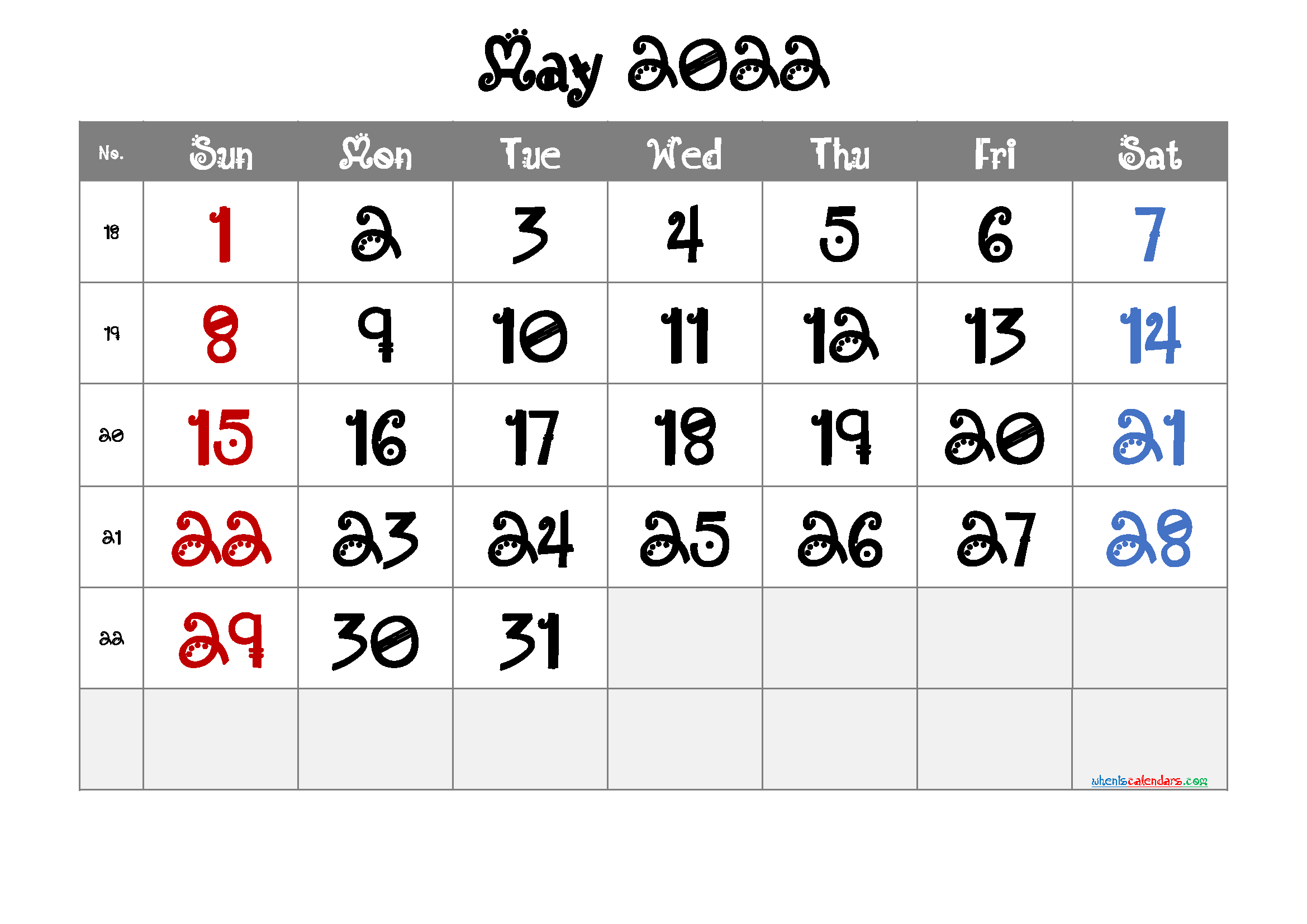Free May 2022 Calendar Template
