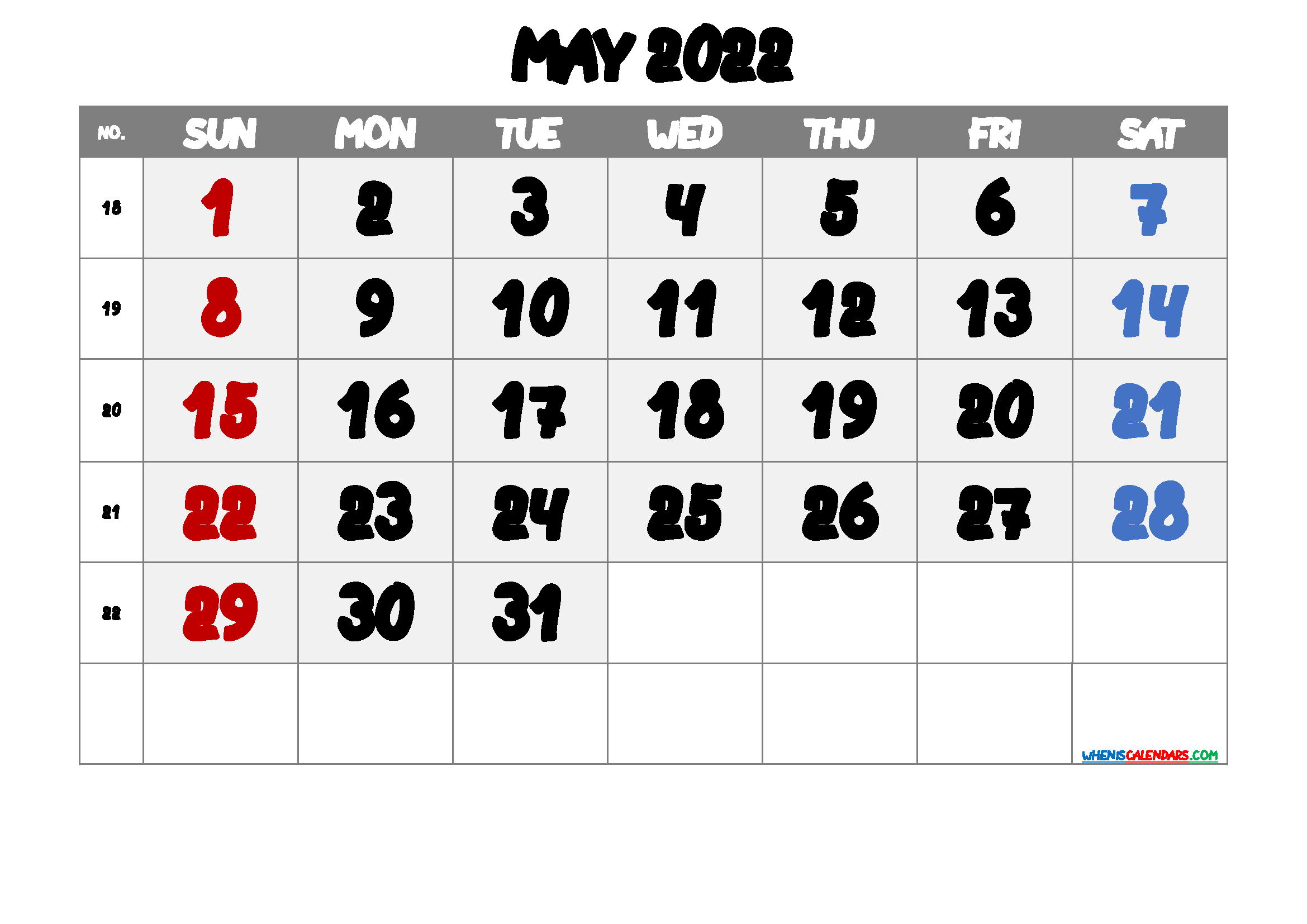 Free May 2022 Calendar PDF