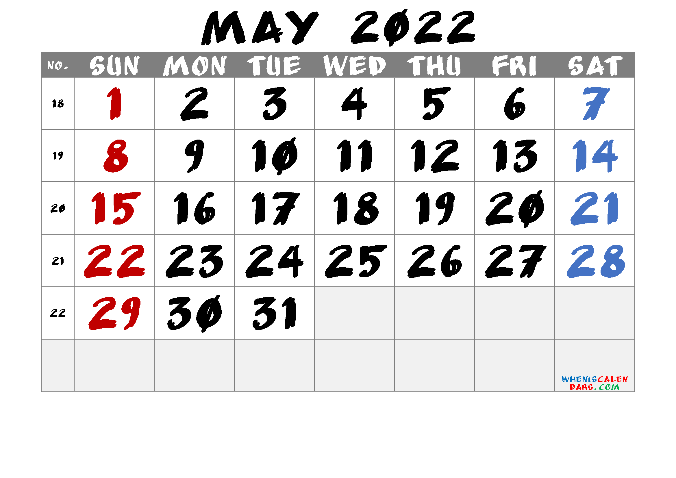 Printable May 2022 Calendar Free