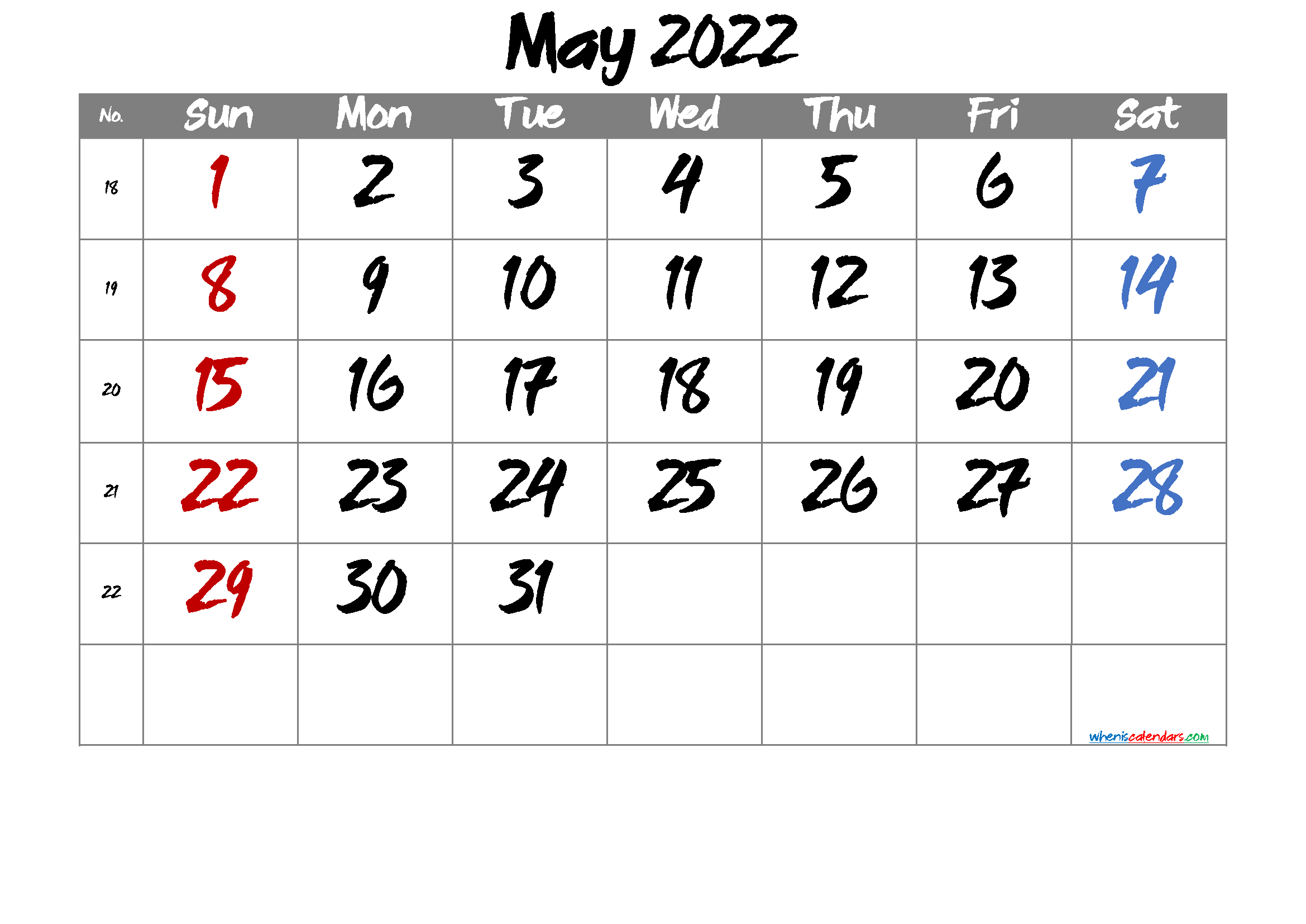 Free Printable May 2022 Calendar Pdf And Image