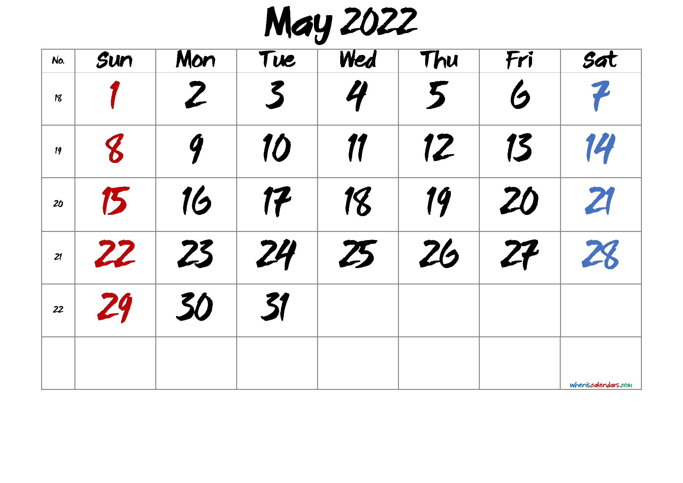 Printable May 2022 Calendar Free